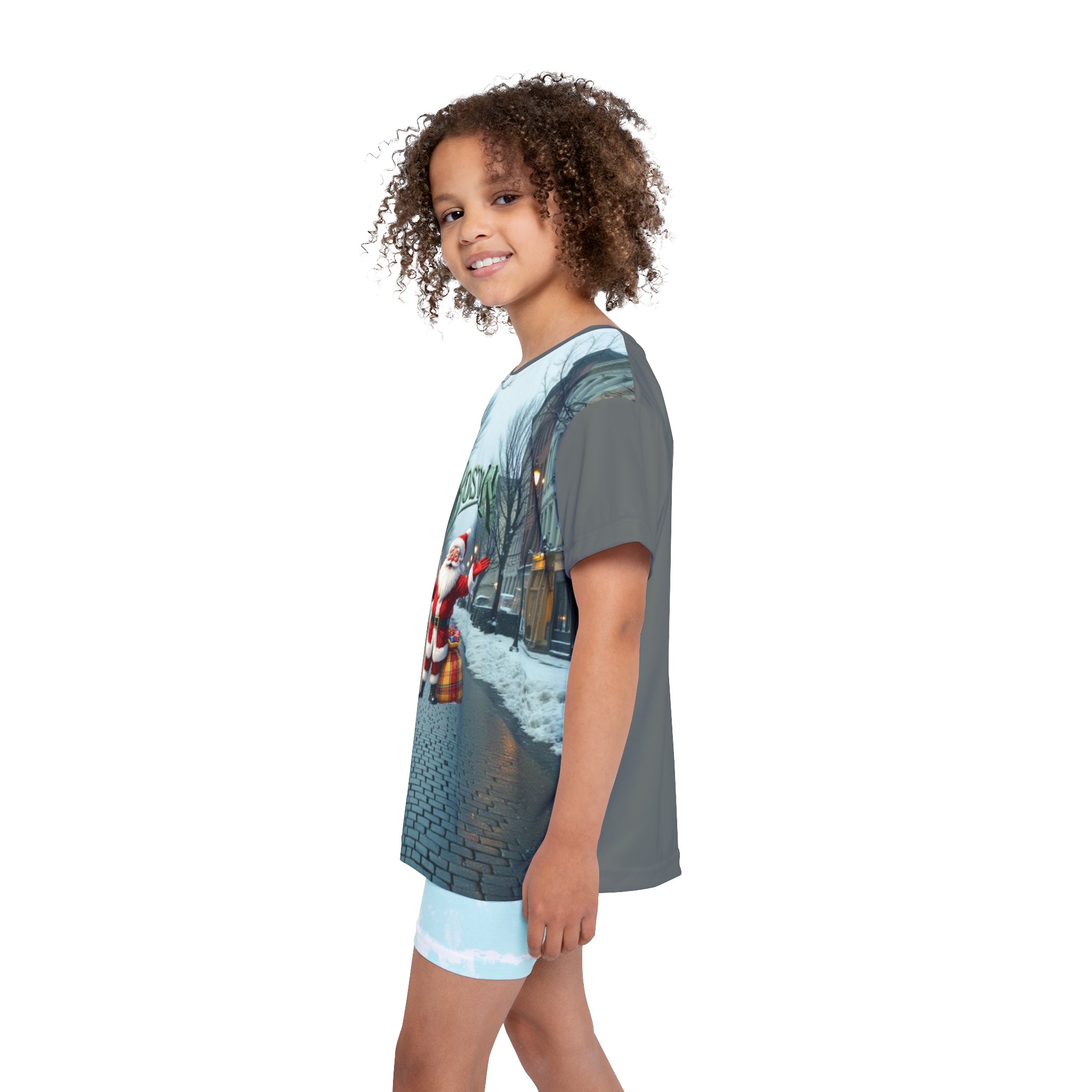 Kids Jersey, Boston Santa Christmas Tee, Youth Holiday Shirt, Festive Apparel,