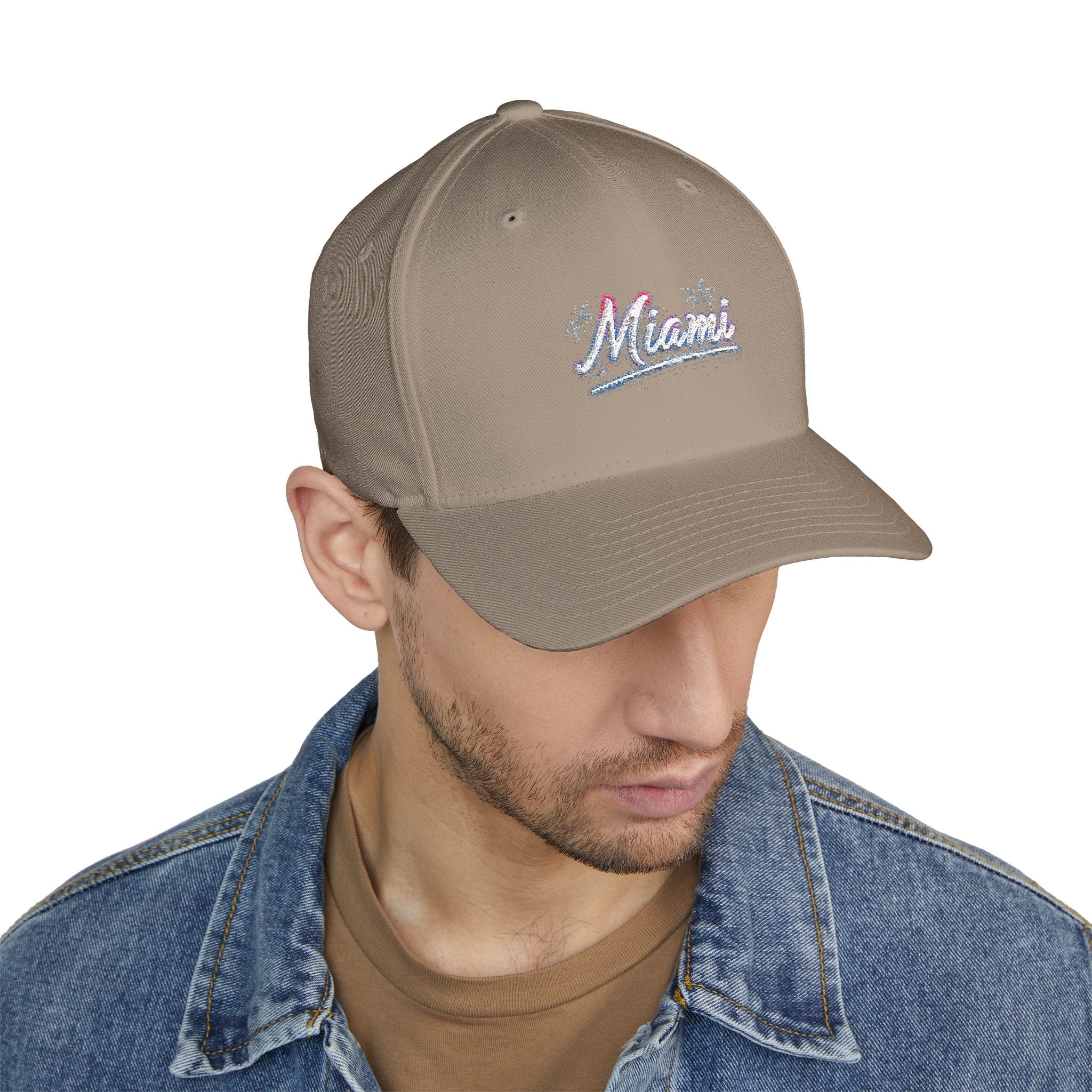 Miami Embroidered Cap — Retro Palm Beach Script Hat