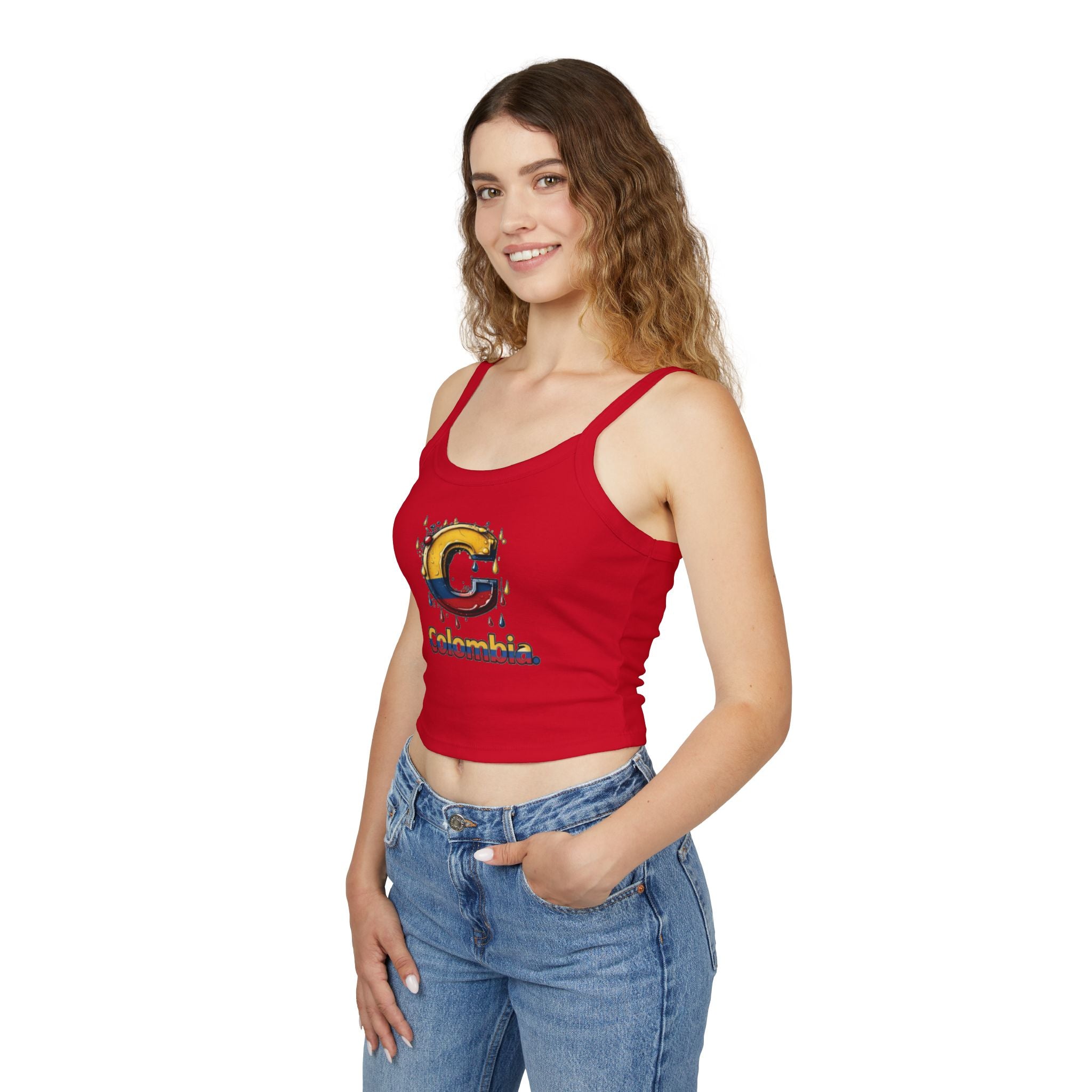 Camiseta sin mangas para mujer de inspiración colombiana: tirantes finos y diseño colorido
