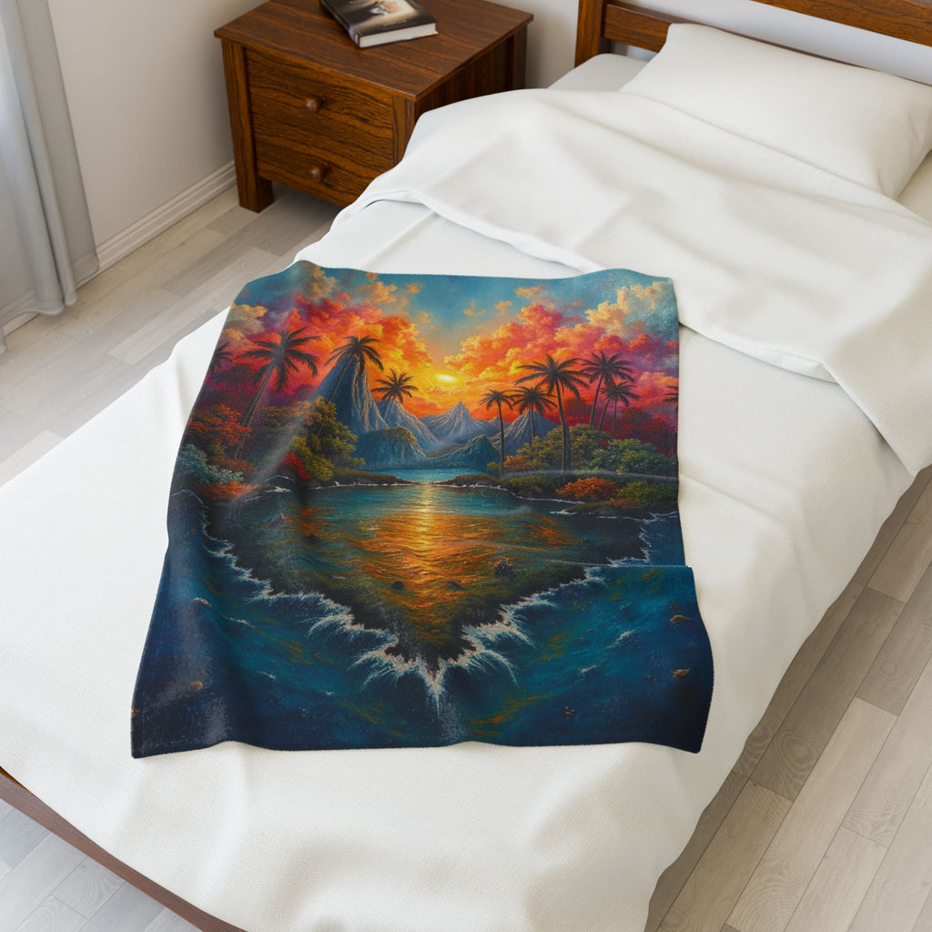 Tropical Sunset Velveteen Plush Blanket - Cozy Comfort for Home Decor