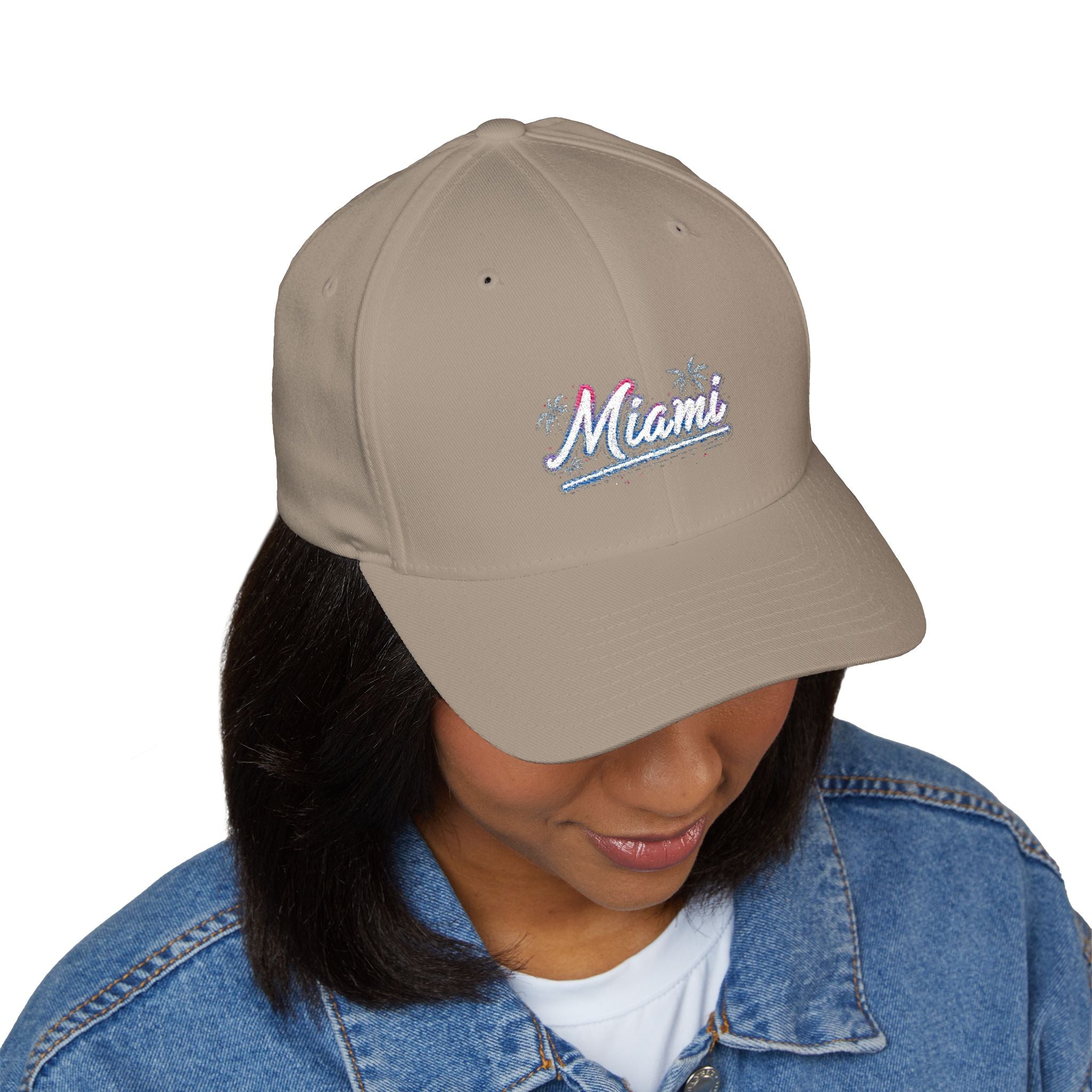 Miami Embroidered Cap — Retro Palm Beach Script Hat