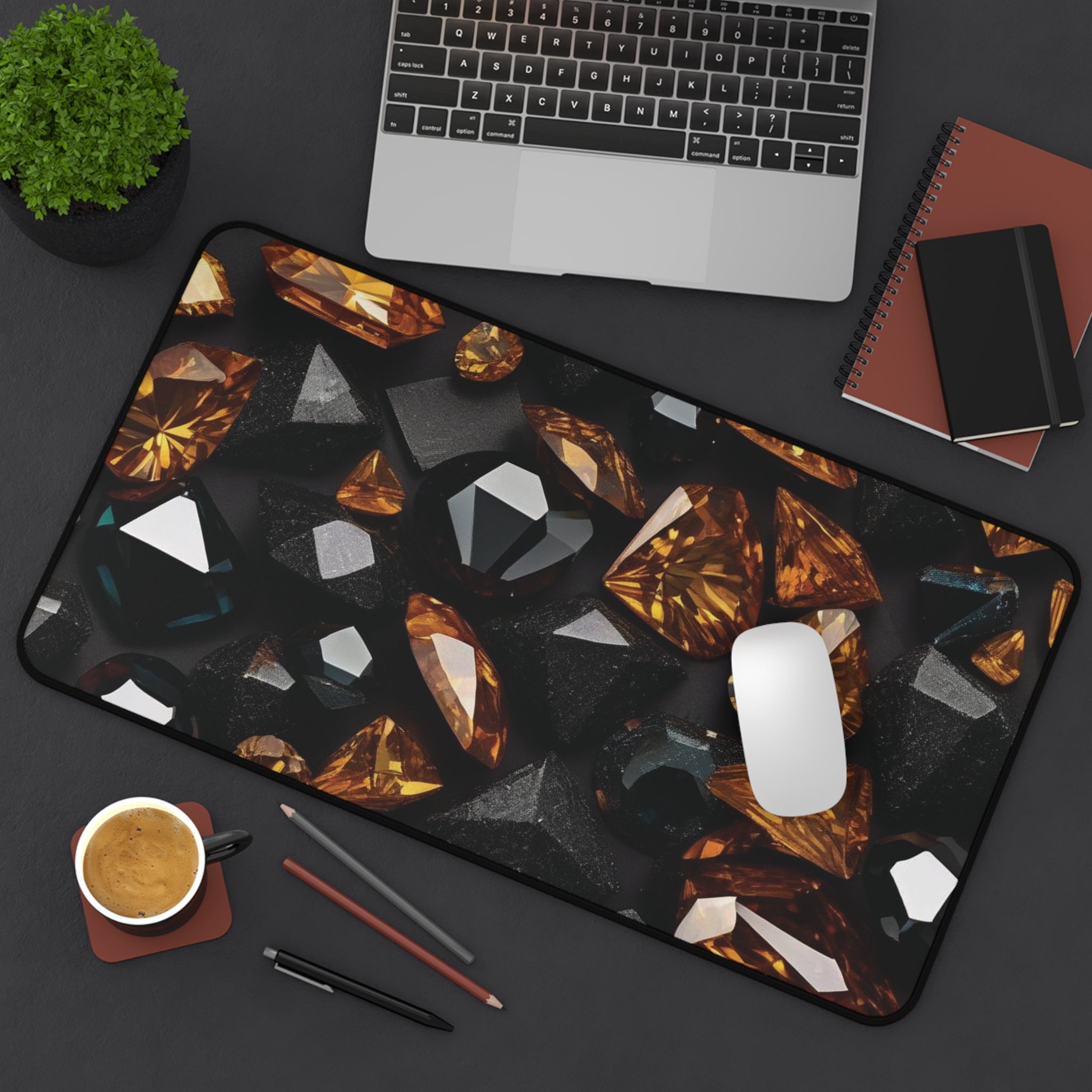 Desk Mat - Black and Gold Diamond Design - Ideal Gift