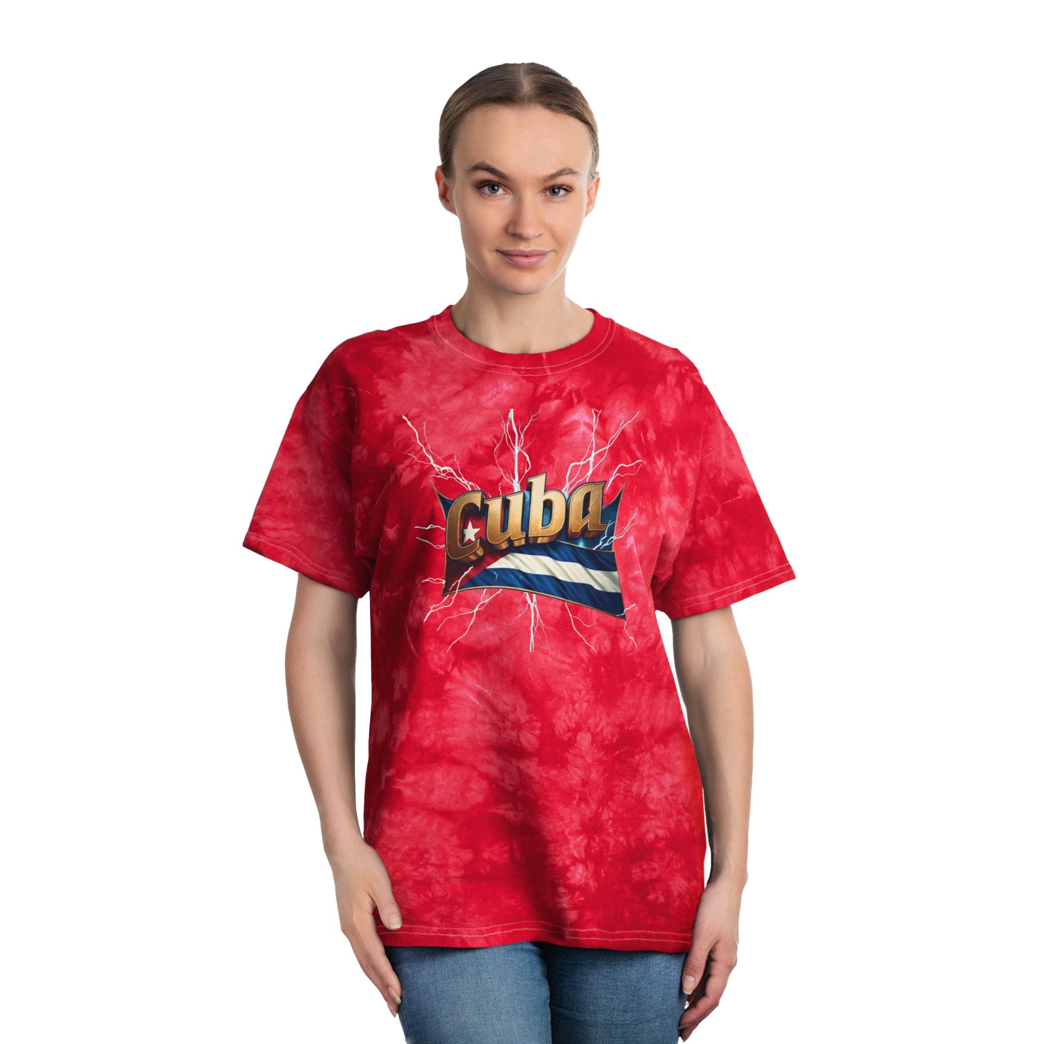 Camiseta tie-dye, Crystal - Camiseta con gráfico cubano vibrante en rojo o azul intenso