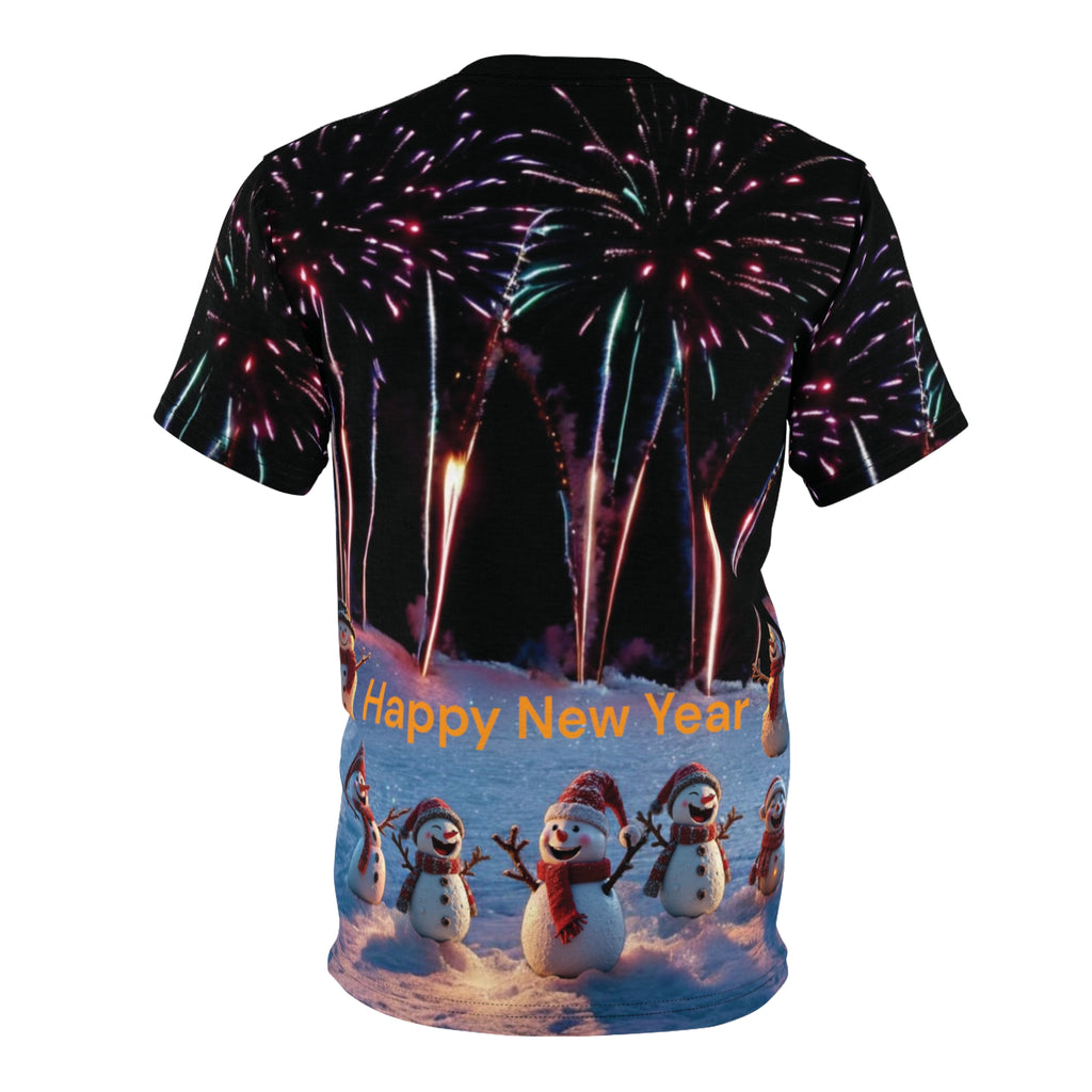 T-Shirt New Year Snowman and Fireworks Celebration Gift