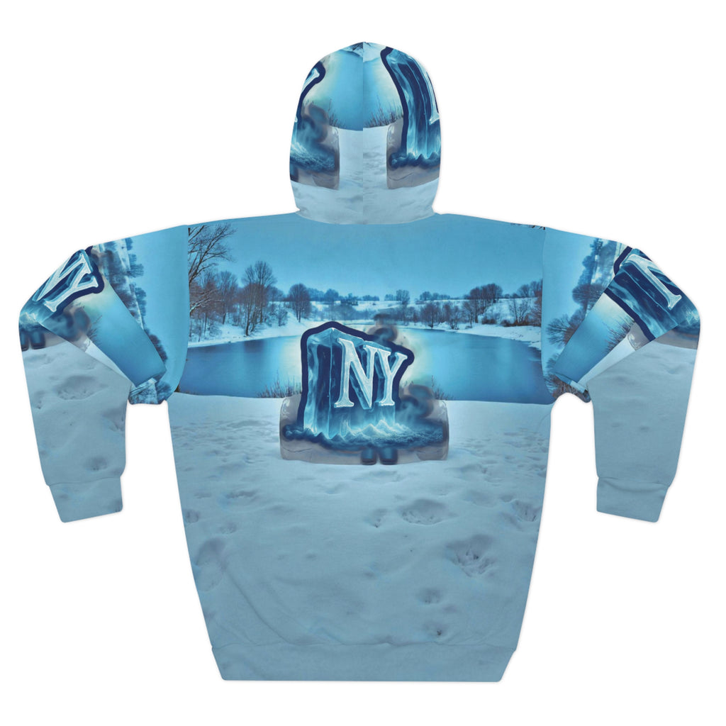 Cozy New York Winter Pullover Hoodie, Unisex Stylish Hoodie, AOP Design, Winter Fashion, Gift for Him and Her, Holiday Wear