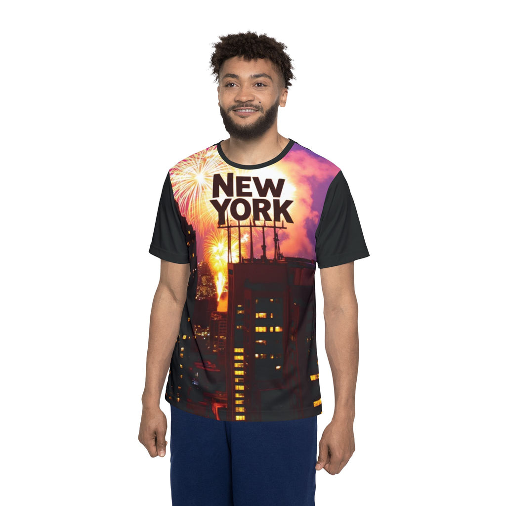 New York Skyline Sports Jersey — Fireworks Cityscape Tee