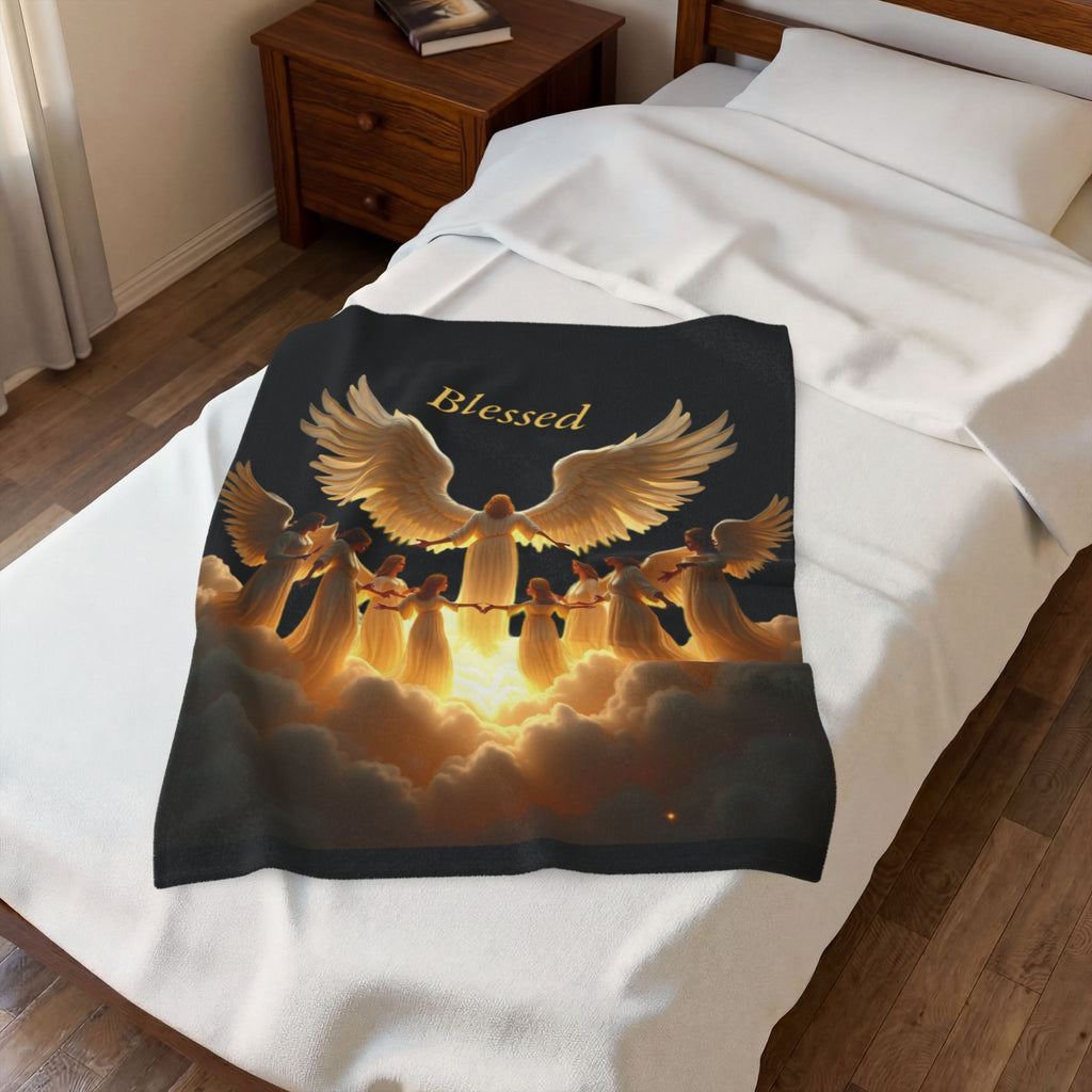 Blessed Angels Velveteen Plush Blanket - Cozy Comfort for Spiritual Moments