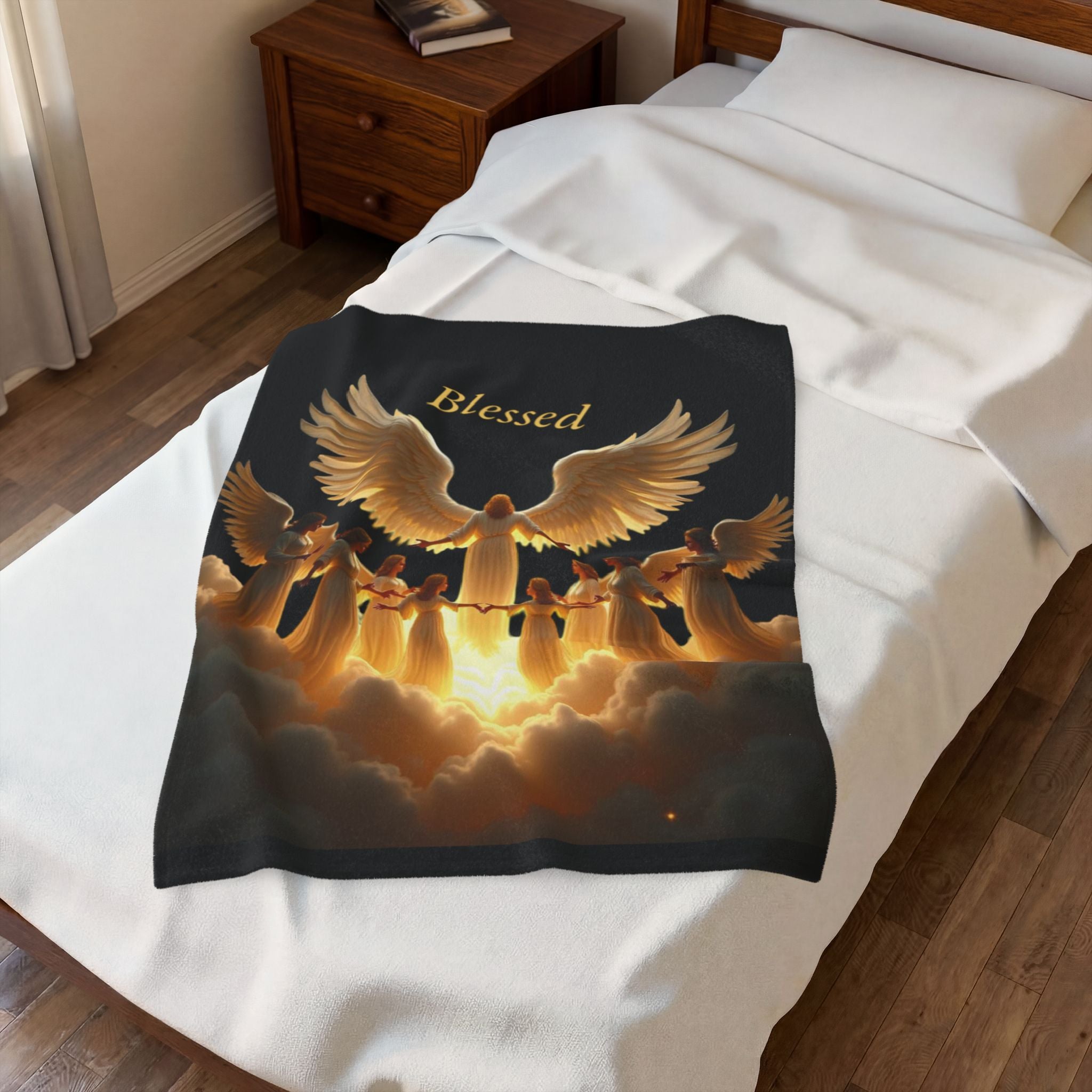 Blessed Angels Velveteen Plush Blanket - Cozy Comfort for Spiritual Moments