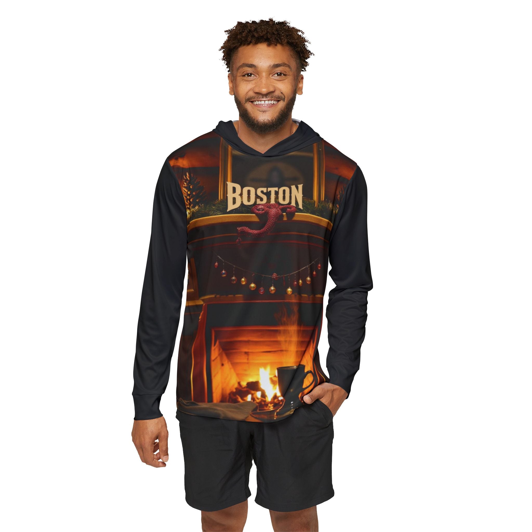Boston Cozy Fireplace Hoodie — Warm Holiday Sports Warmup Top