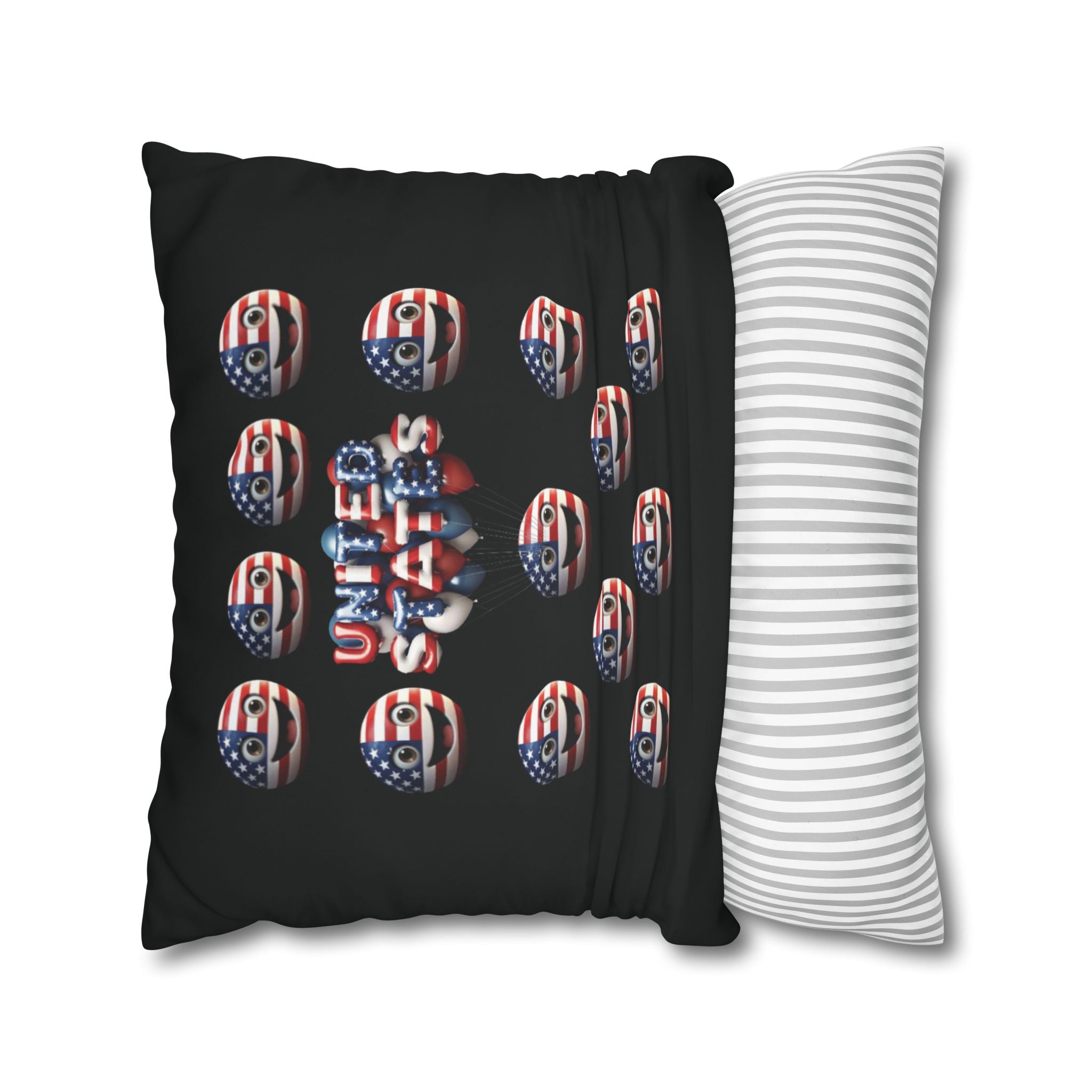 Patriotic USA Flag Emoji Square Pillowcase — American Stars & Stripes Throw Pillow Cover