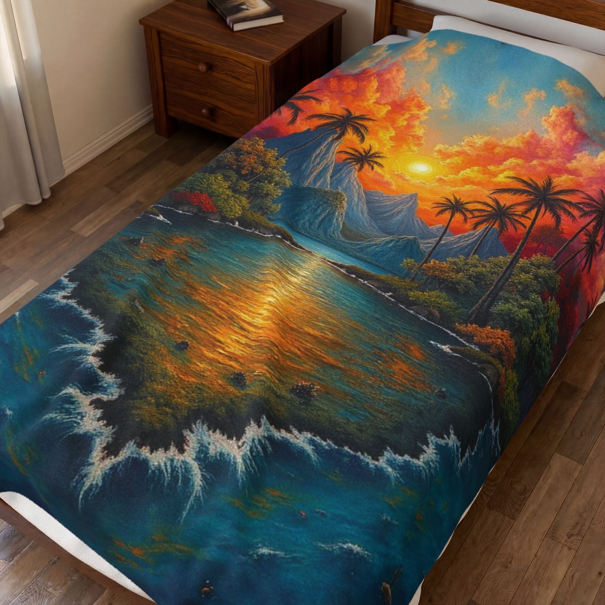 Velvet Plush "Vibrant Tropical Sunset"- Cozy Comfort for Home Decor