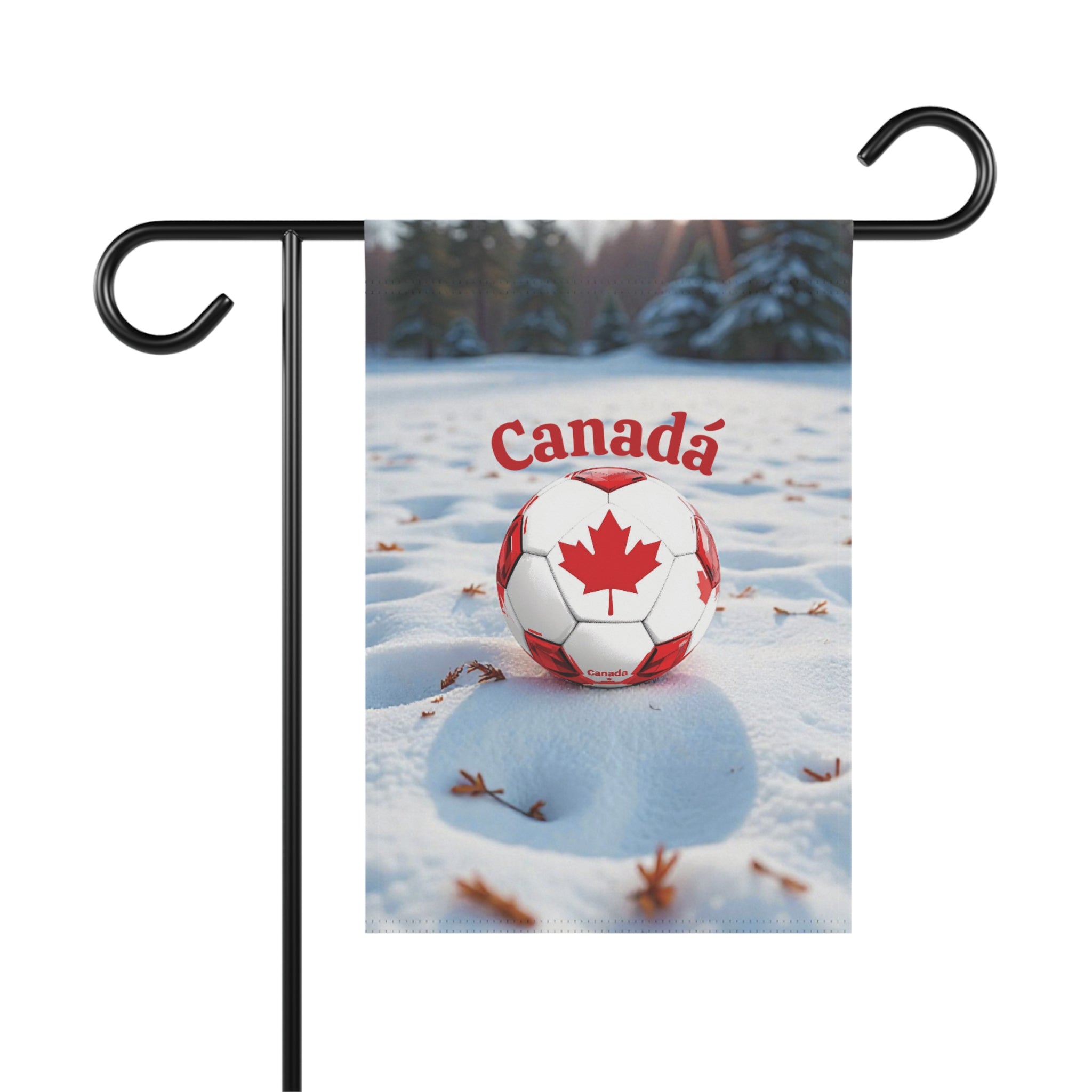 Canada Soccer Garden Flag — Maple Leaf Soccer Ball Winter Garden Banner