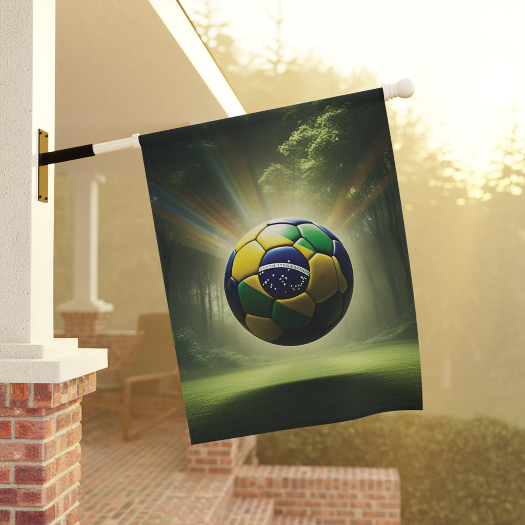 Brazil Flag Soccer Ball Garden Flag — Outdoor House Banner for Football Fans