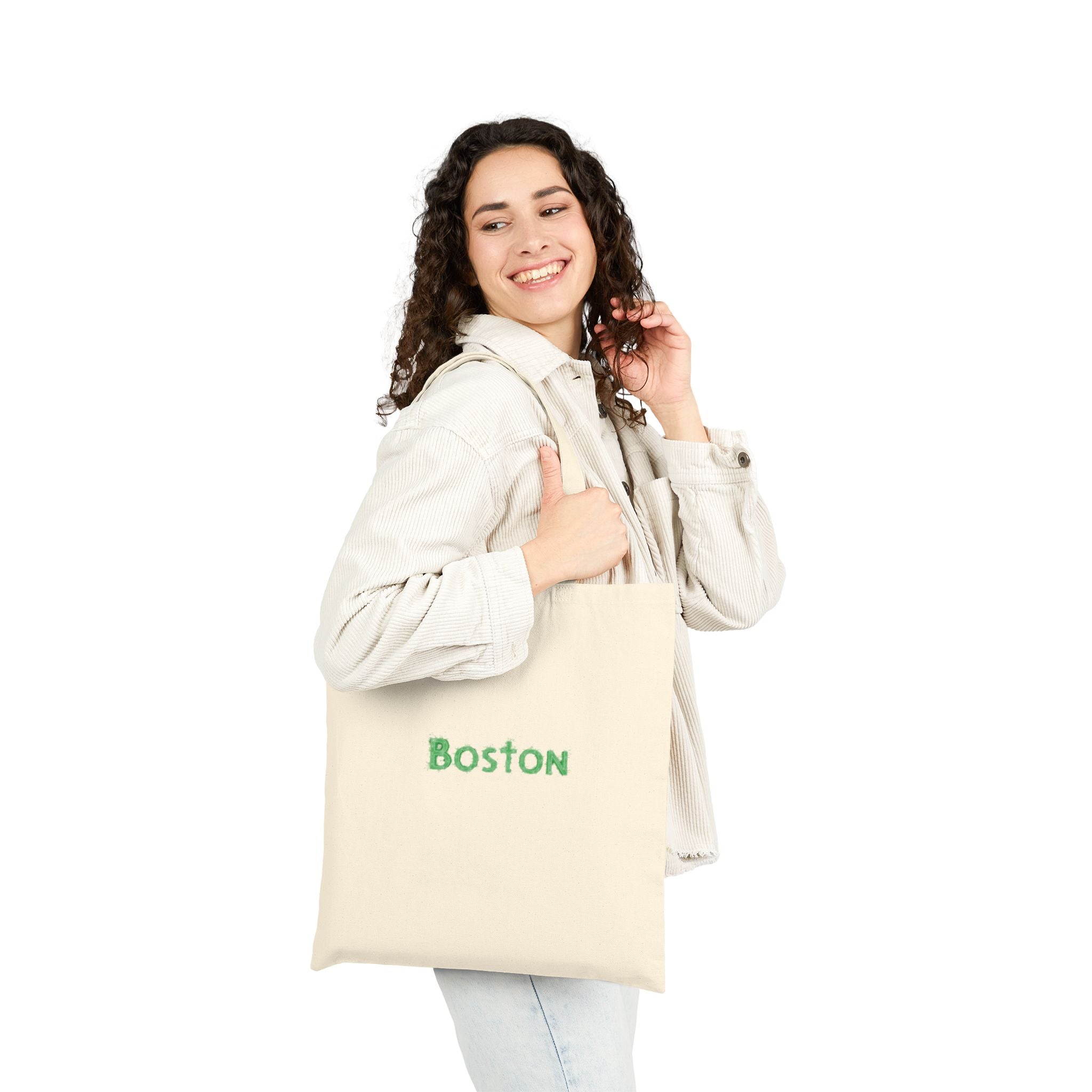 Boston Canvas Tote Bag — Green Embroidered City Market Tote