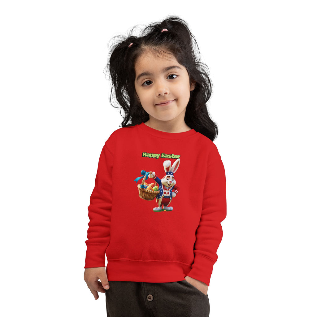 Toddler Sweatshirt — "Happy Easter" Bunny with Basket Kids Pullover