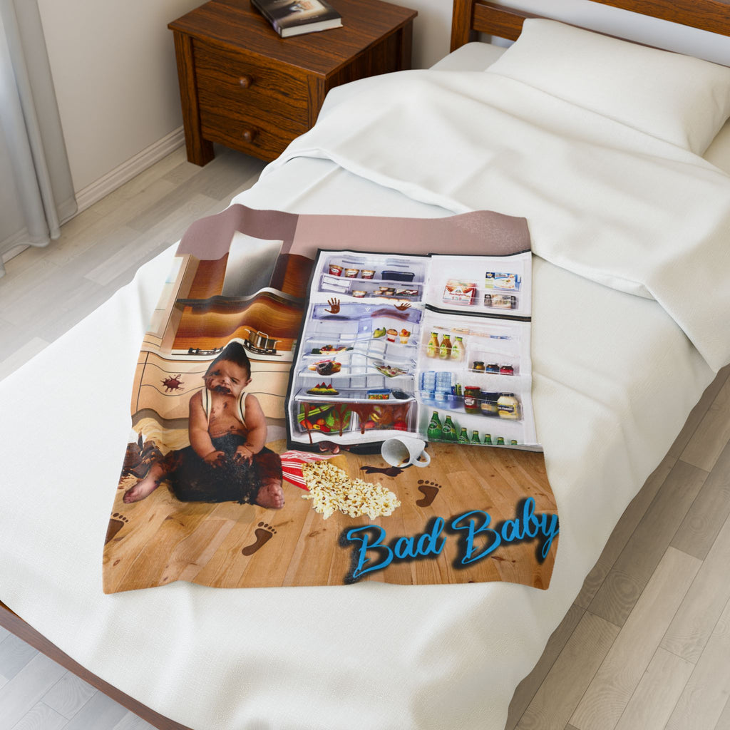 Velvet Plush Blanket - Funny Baby Mischief Design. Bad baby brand