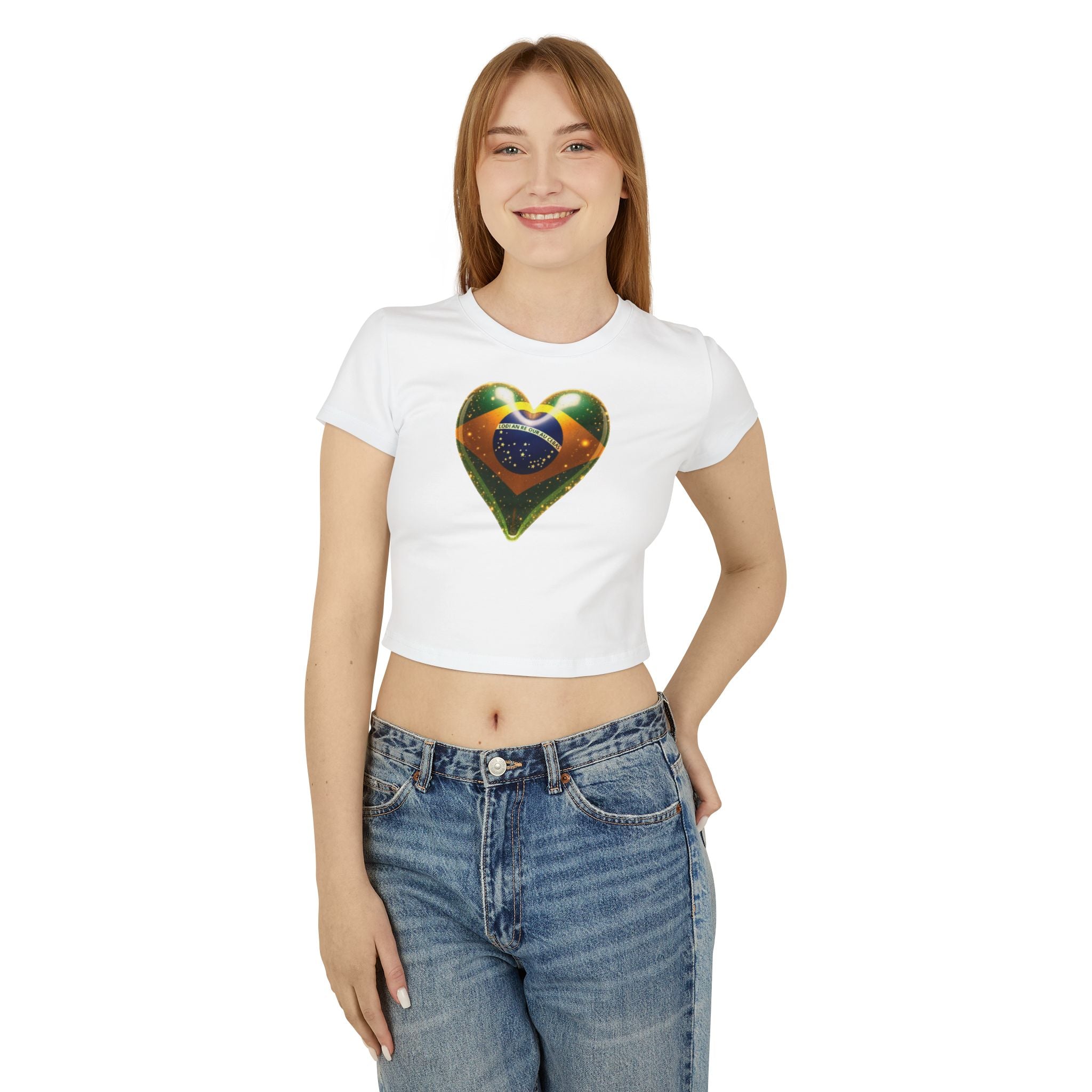 Camiseta feminina com estampa de coração brasileiro para bebês - Camiseta estampada fofa para comemorações