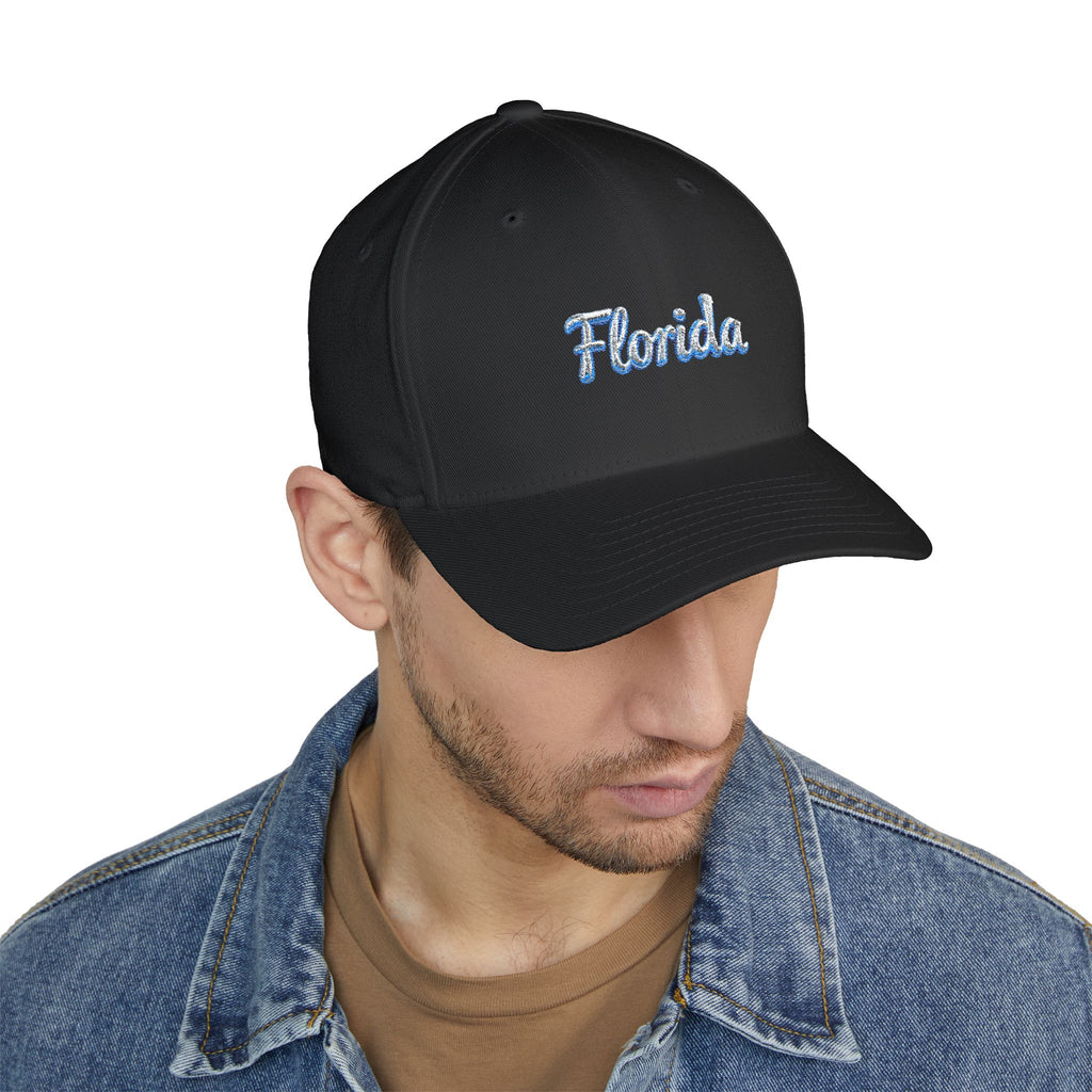 Florida Embroidered Baseball Cap — Script Floral Beach Logo