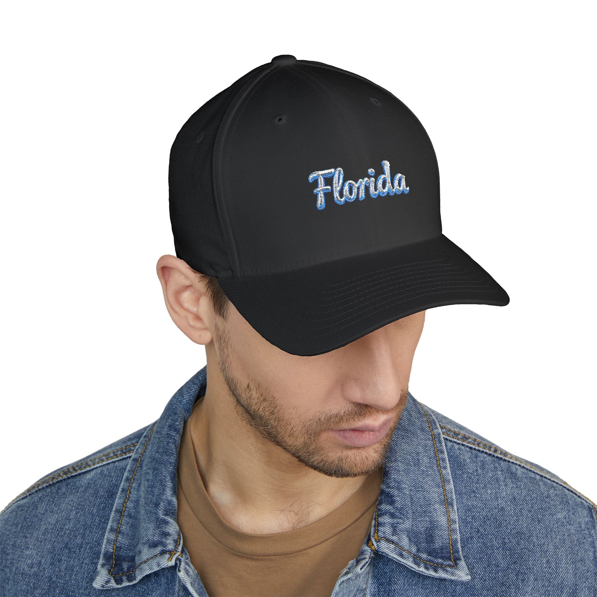 Florida Embroidered Baseball Cap — Script Floral Beach Logo