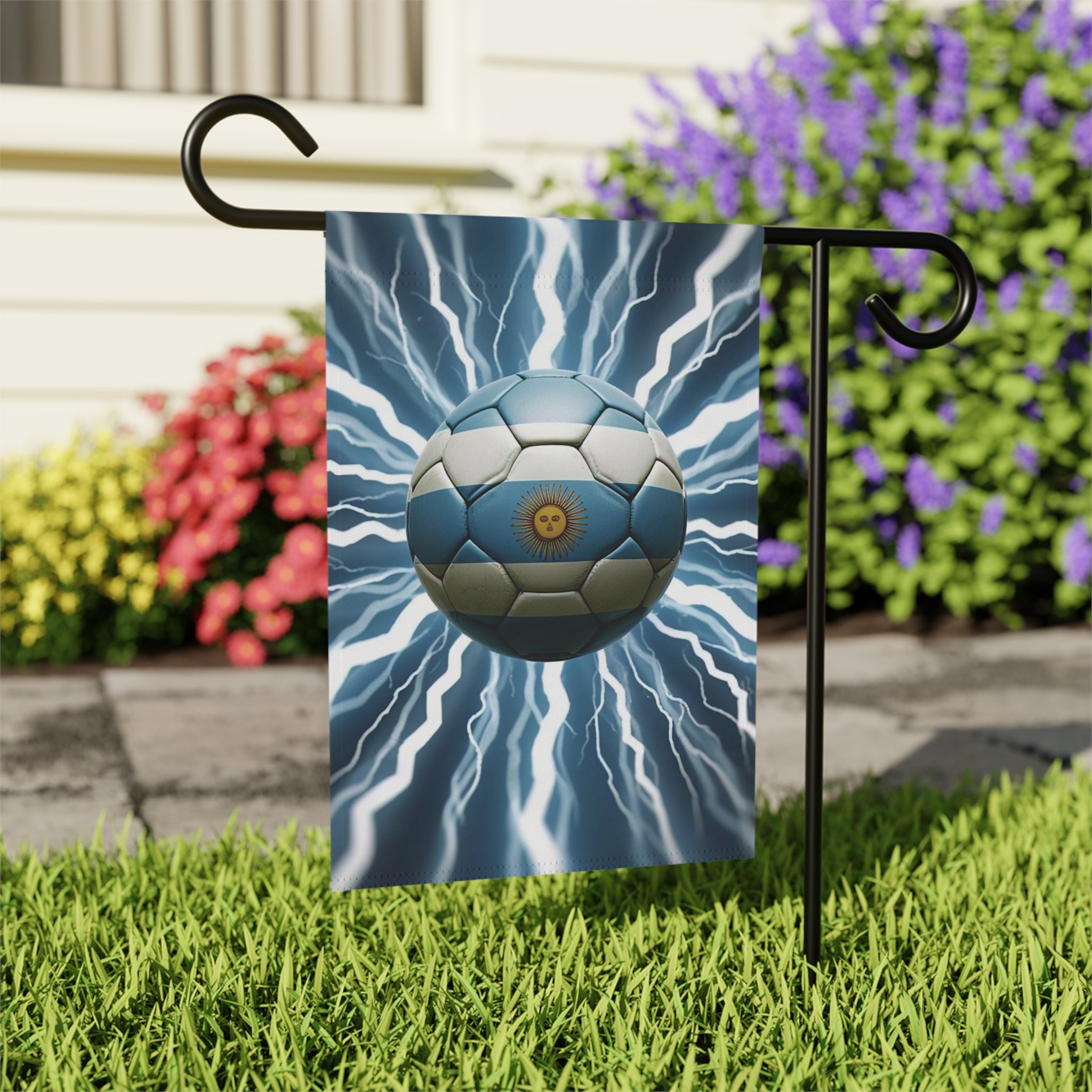 Soccer Lightning Garden Flag – Argentina Blue Ball Football House Banner