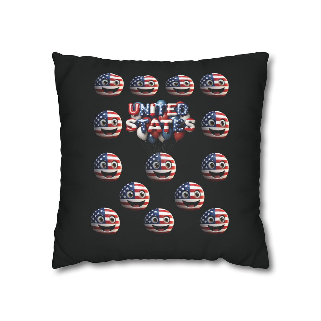 Patriotic USA Flag Emoji Square Pillowcase — American Stars & Stripes Throw Pillow Cover