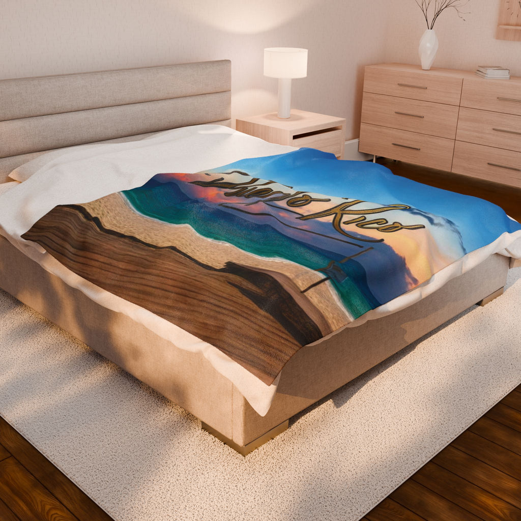 Velveteen Plush Blanket - Puerto Rico Beach Sunset Travel Throw