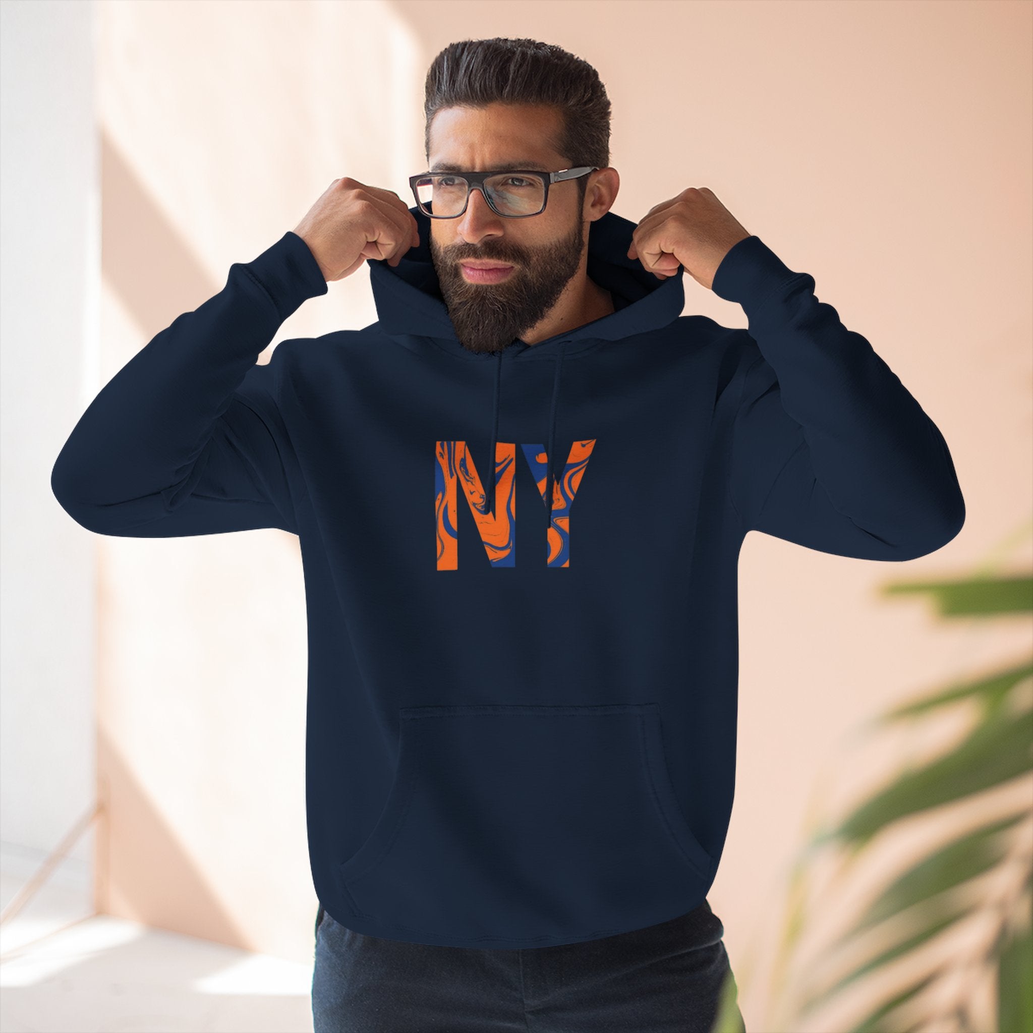 NY Three-Panel Fleece Hoodie, Cozy Hooded Sweatshirt, Casual Wear for All, Gift for Friends, Stylish Streetwear