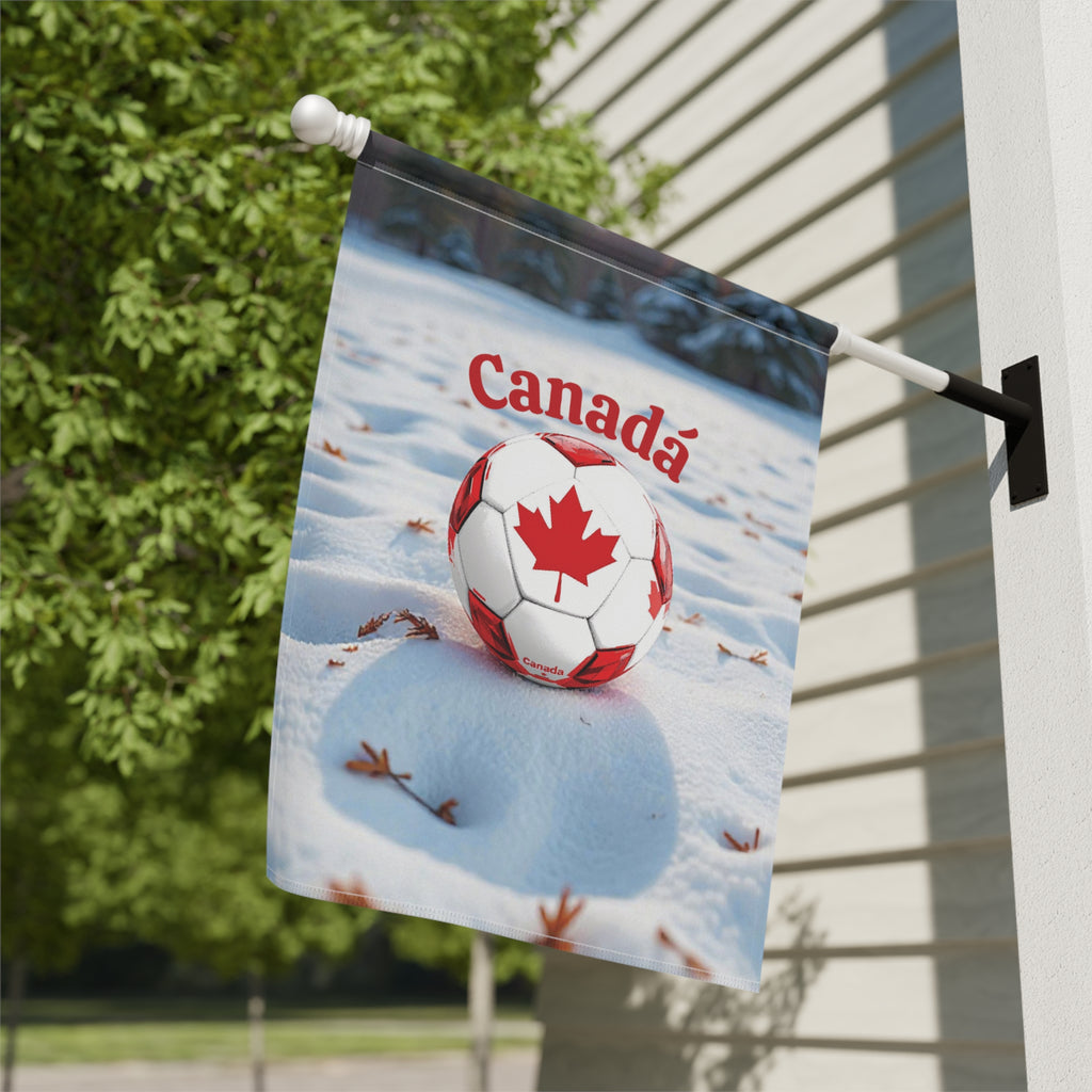 Canada Soccer Garden Flag — Maple Leaf Soccer Ball Winter Garden Banner