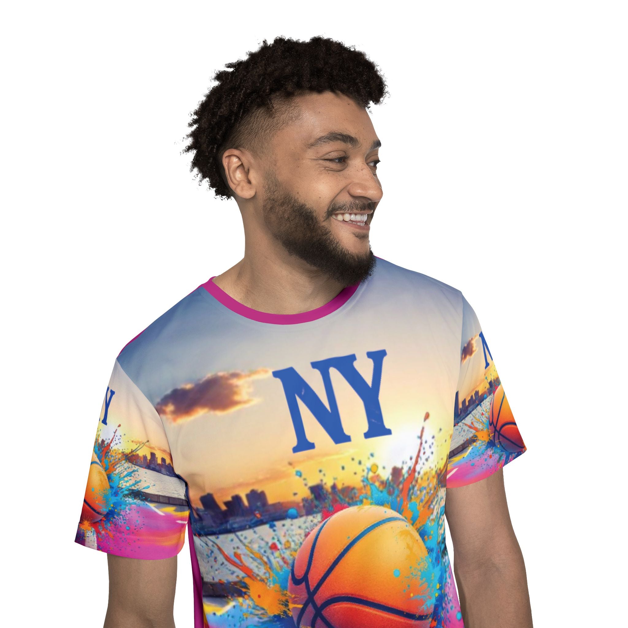 NY Basketball Jersey — Colorful Splash All-Over Print Sports Tee