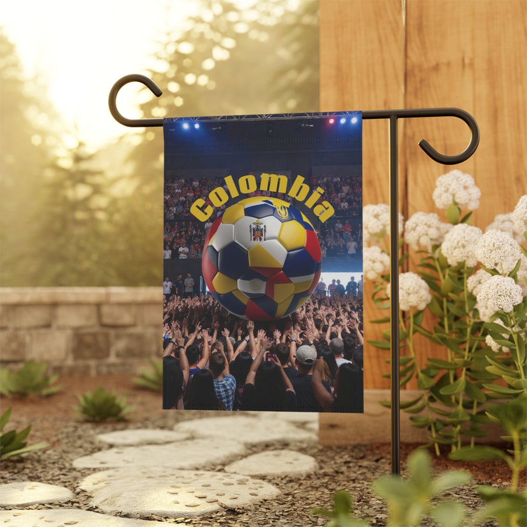 Colombia Soccer Fan Garden Flag – Colombia Text with National Flag Soccer Ball Outdoor Banner