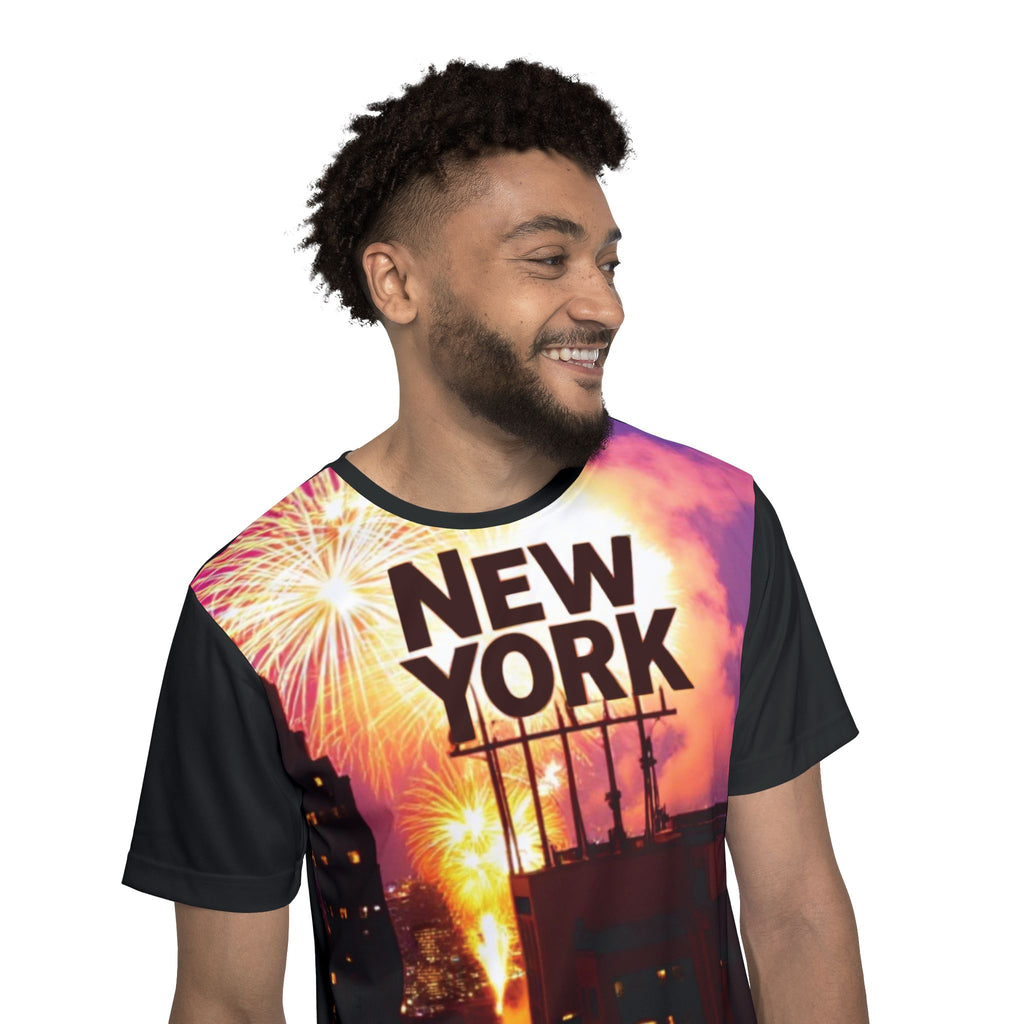 New York Skyline Sports Jersey — Fireworks Cityscape Tee