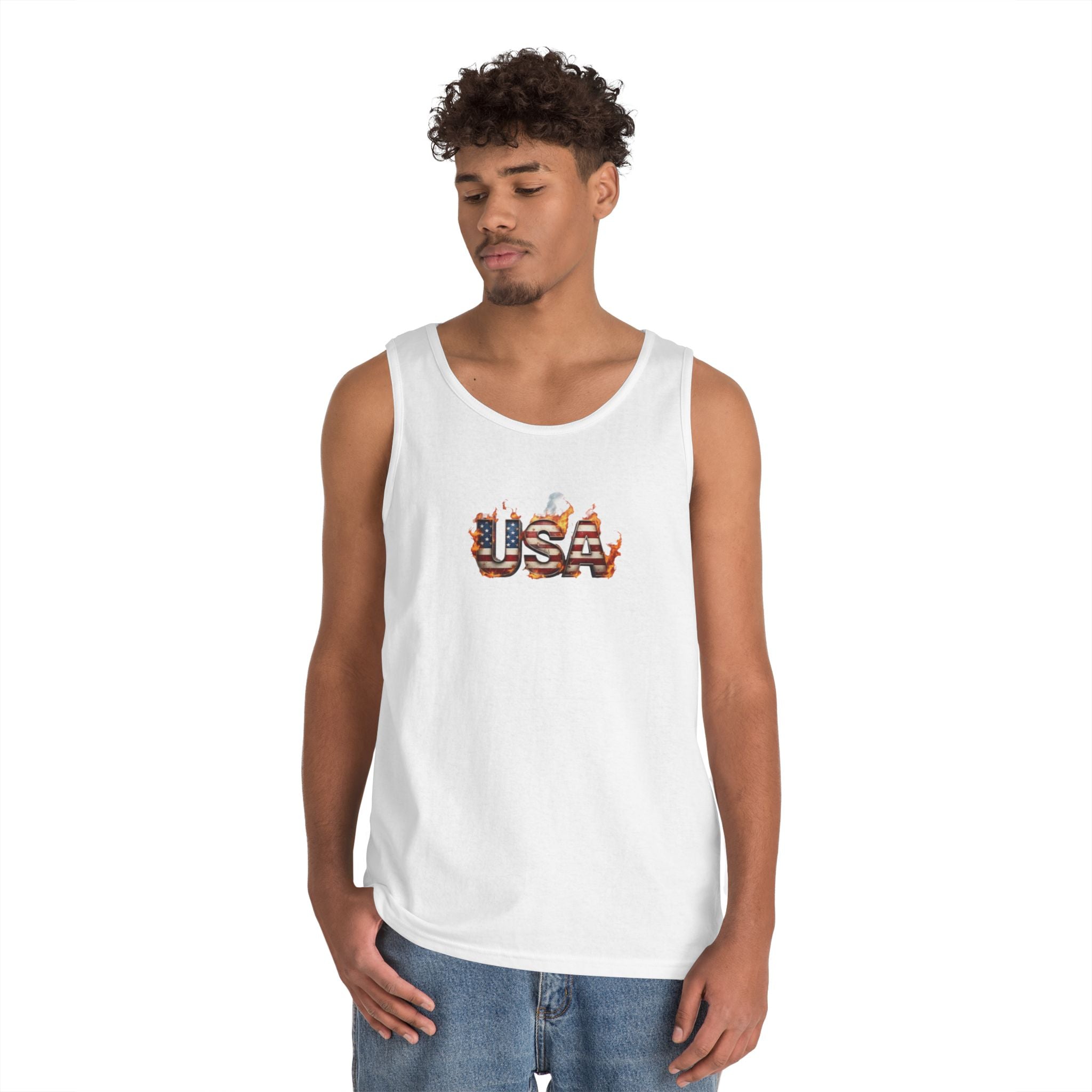USA Heavy Cotton Tank Top for Casual Summer Outings and Celebrations