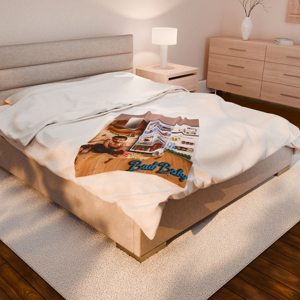Velvet Plush Blanket - Funny Baby Mischief Design. Bad baby brand