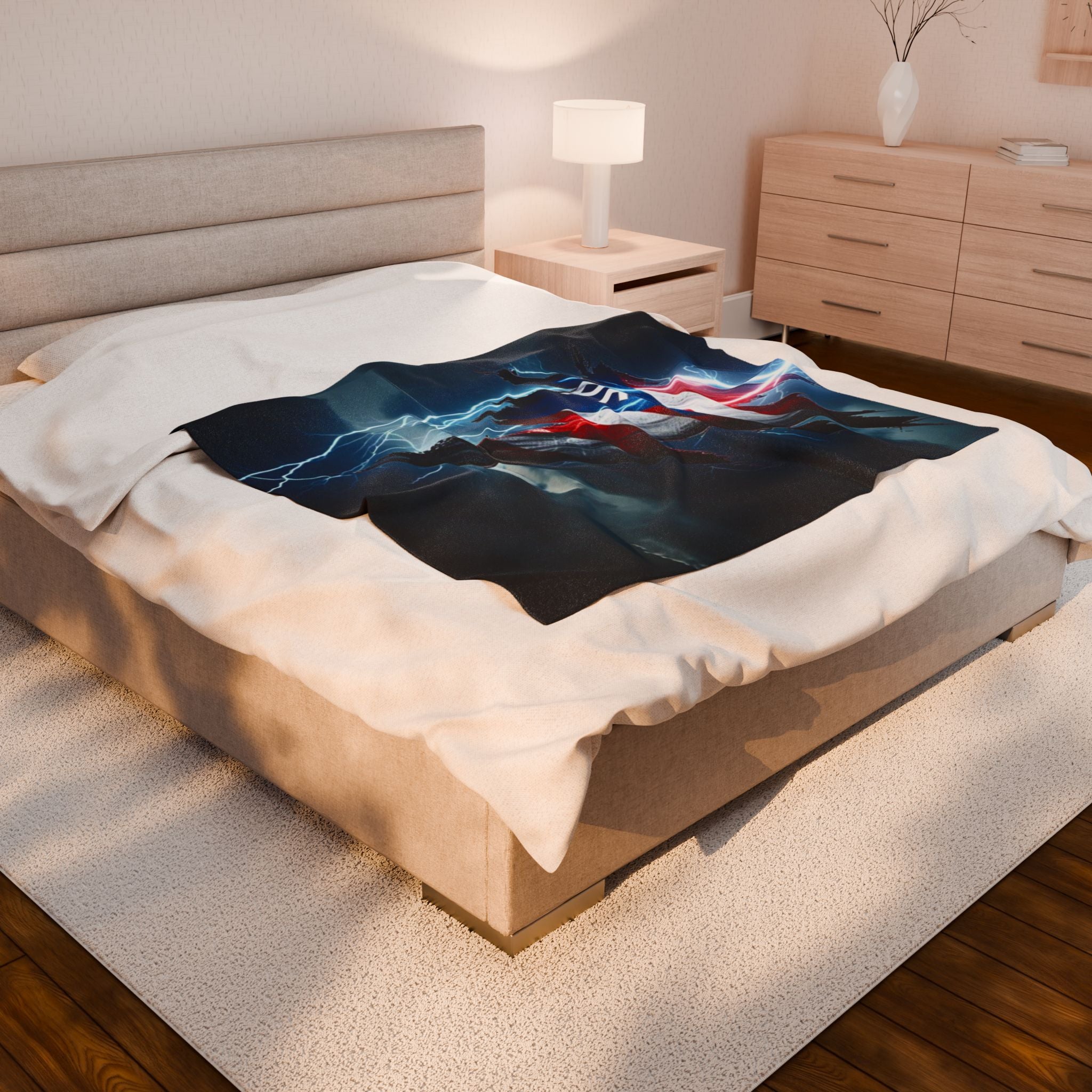 Velveteen Plush Blanket — Puerto Rico Lightning Flag Design (PR Torn Flag)