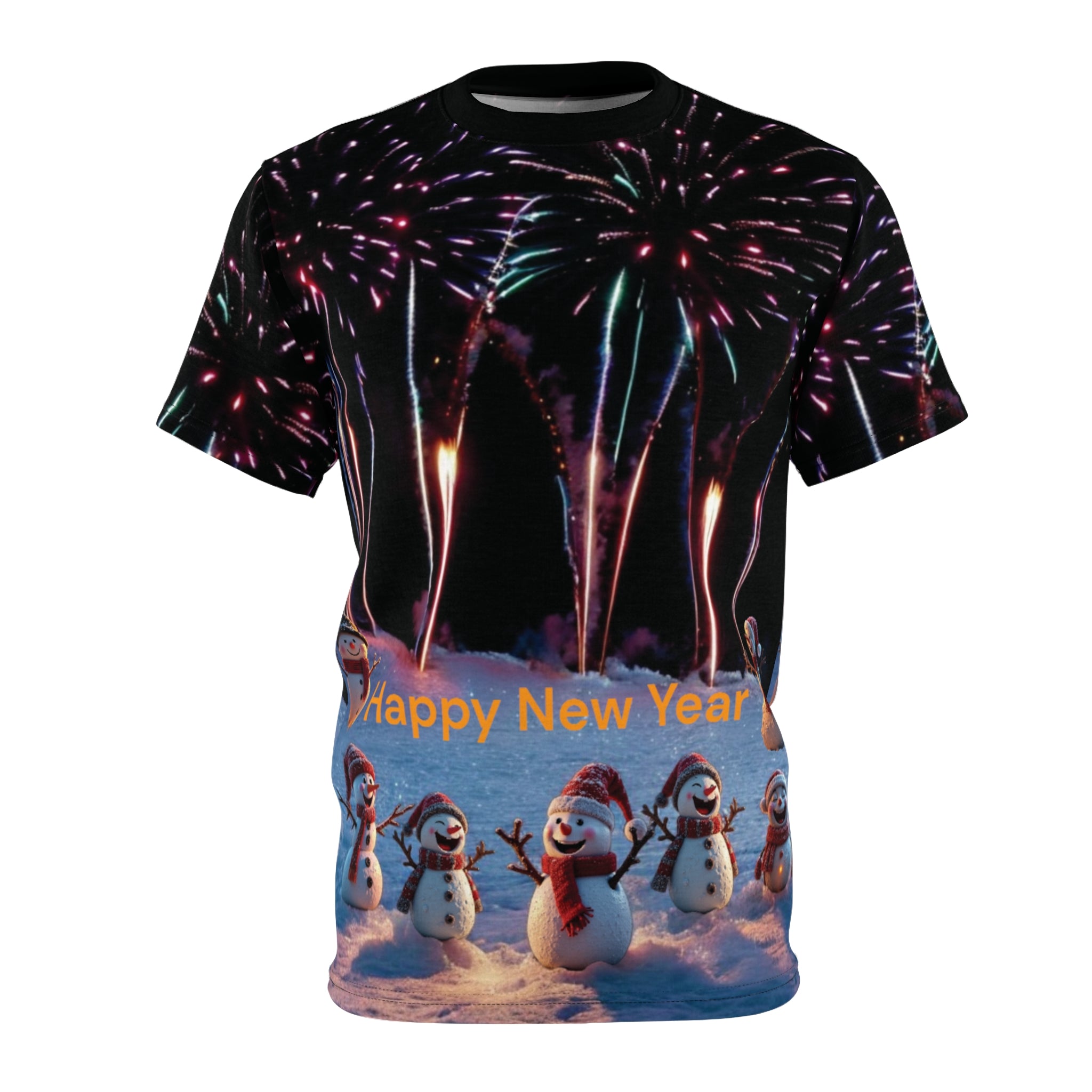 T-Shirt New Year Snowman and Fireworks Celebration Gift