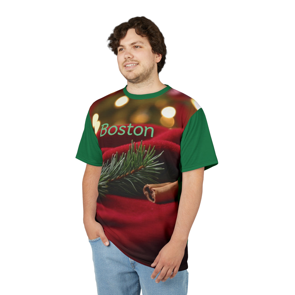 Festive Unisex Tee, Holiday Apparel, Custom Christmas Shirt, Unique Gift for Boston Fans, Cheerful Seasonal Wear