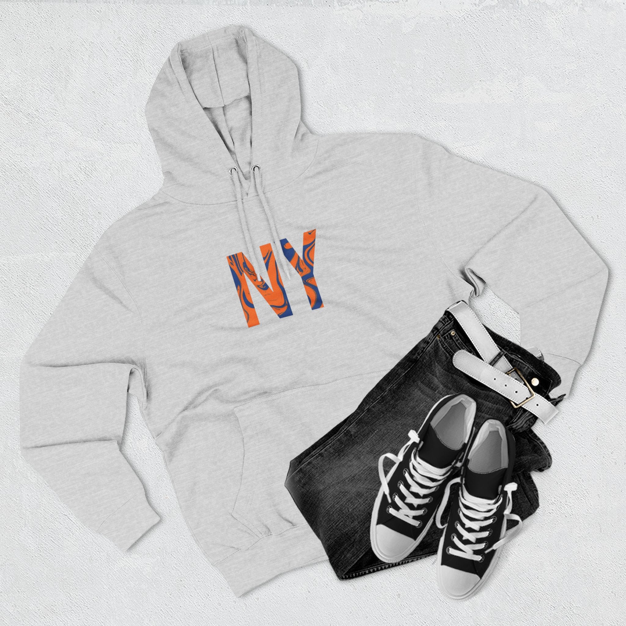 NY Three-Panel Fleece Hoodie, Cozy Hooded Sweatshirt, Casual Wear for All, Gift for Friends, Stylish Streetwear