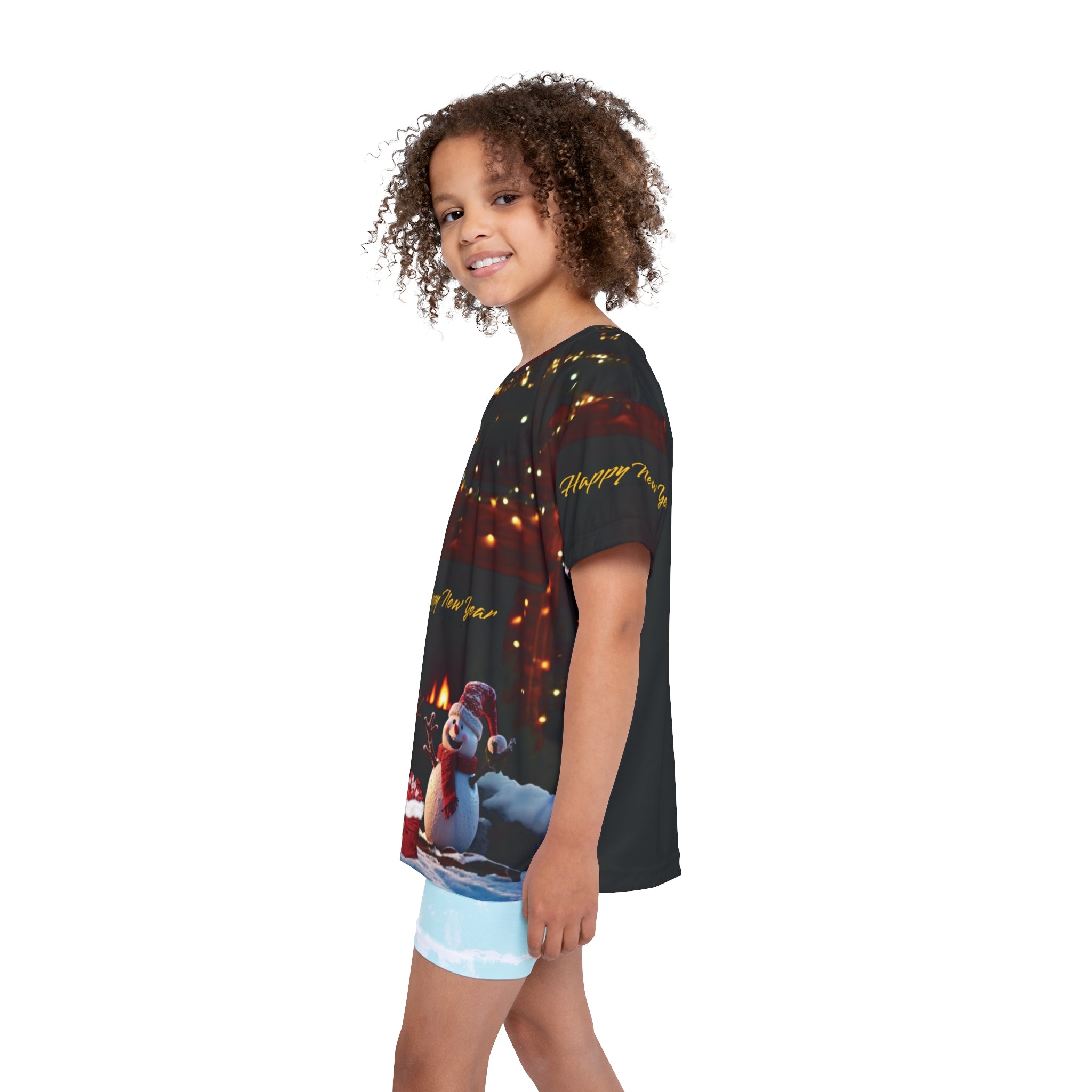 Unisex ,Kids  and Girls T-Shirt Happy New Year Snowmen Christmas Lights