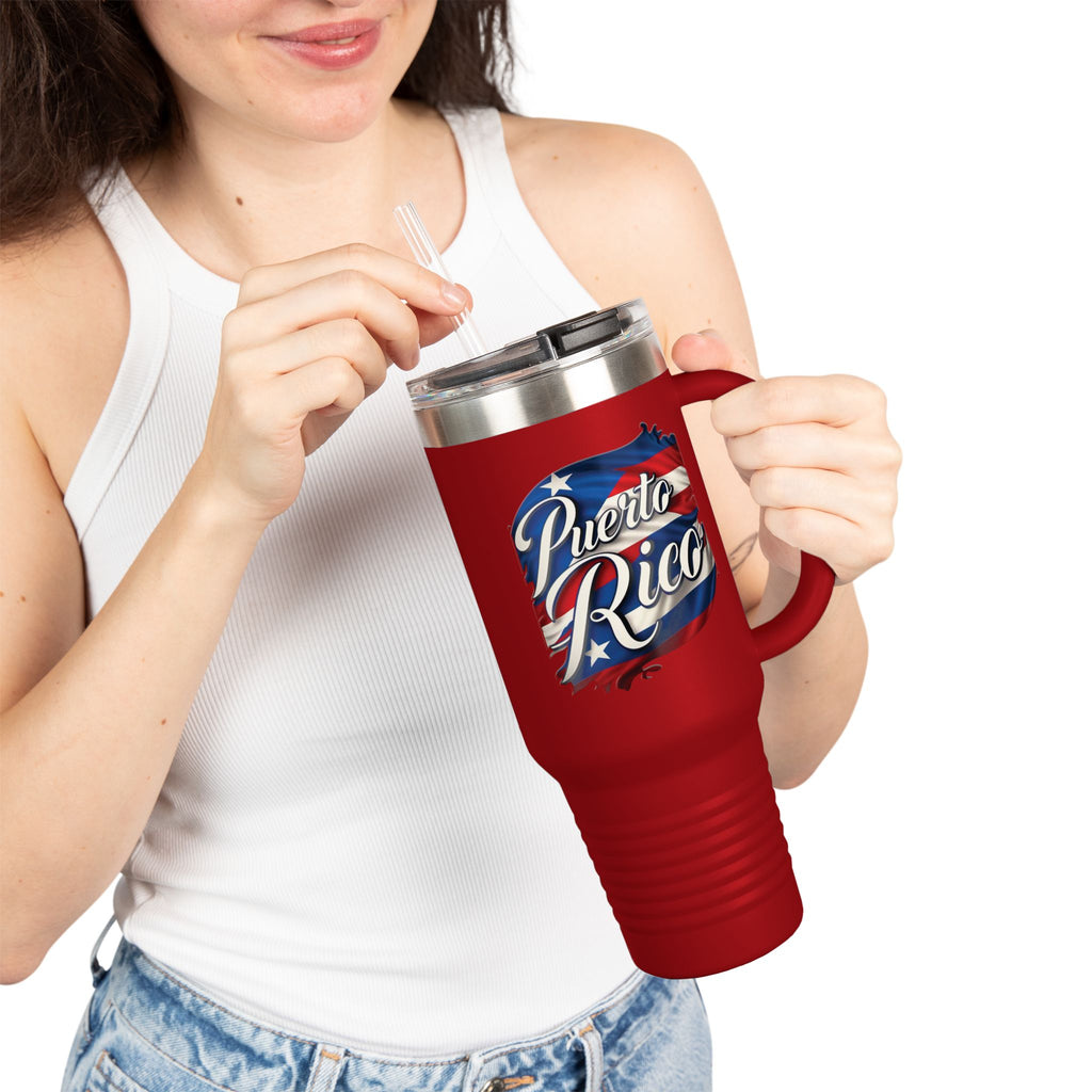 Taza de viaje con aislamiento patriótico de 40 oz, perfecta para aventuras al aire libre o para regalar.