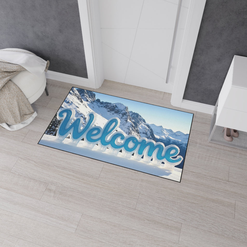 "Winter Welcome" Rug — Mountain Design and Cozy Text