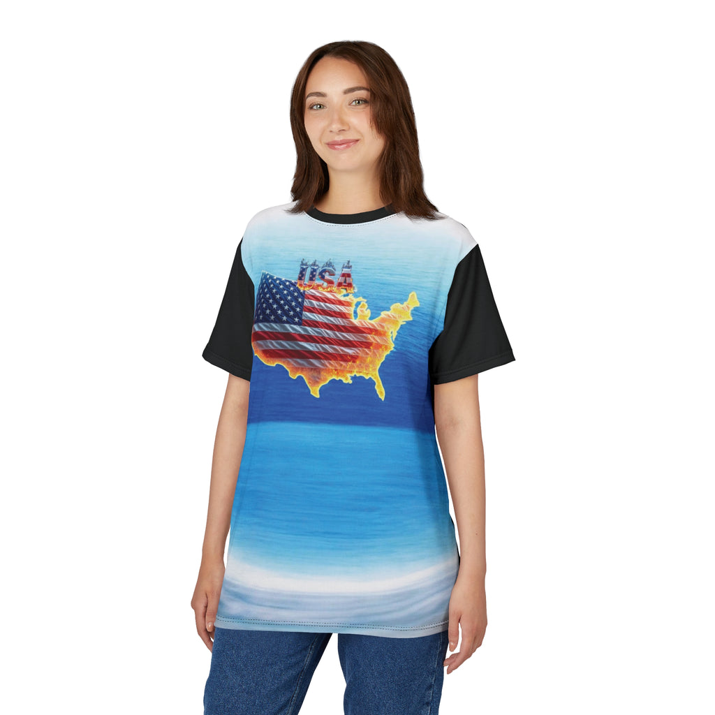 USA Flag Unisex Cut & Sew Tee - Perfect for Independence Day & Summer Celebrations