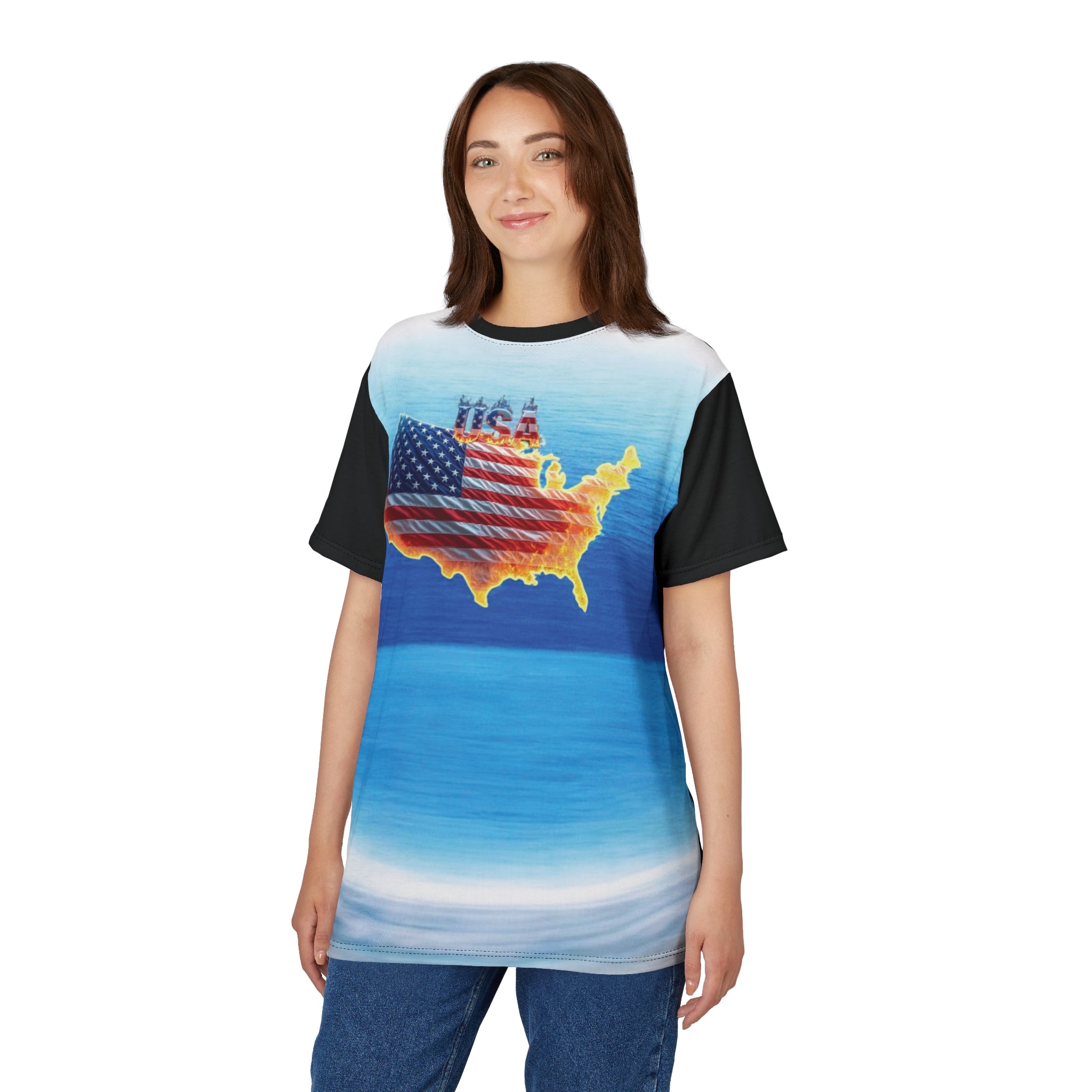 USA Flag Unisex Cut & Sew Tee - Perfect for Independence Day & Summer Celebrations