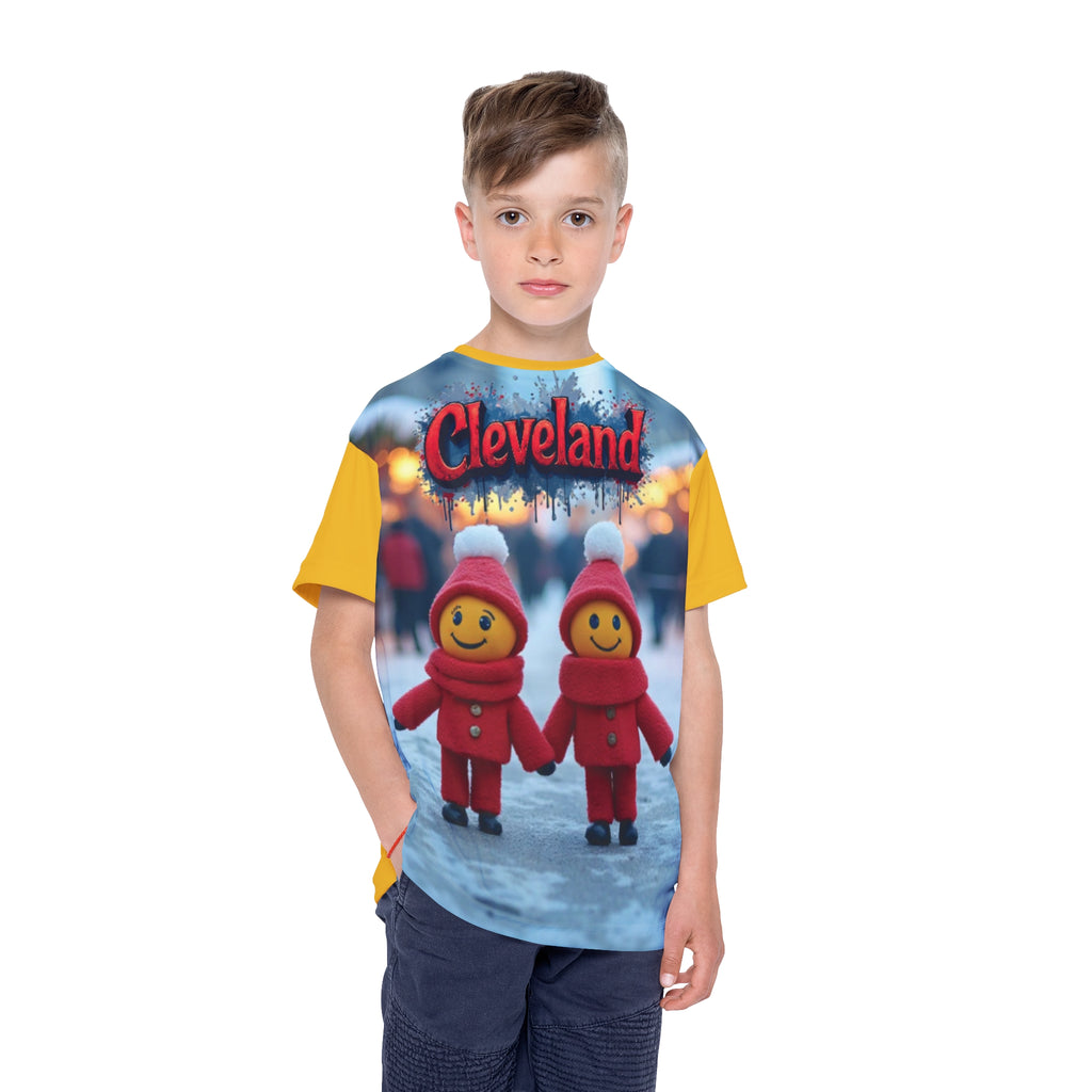 Cleveland Kids Jersey, Fun Holiday Jersey, Kids Team T-Shirt, Unique AOP Shirt, Perfect for Christmas, Gift