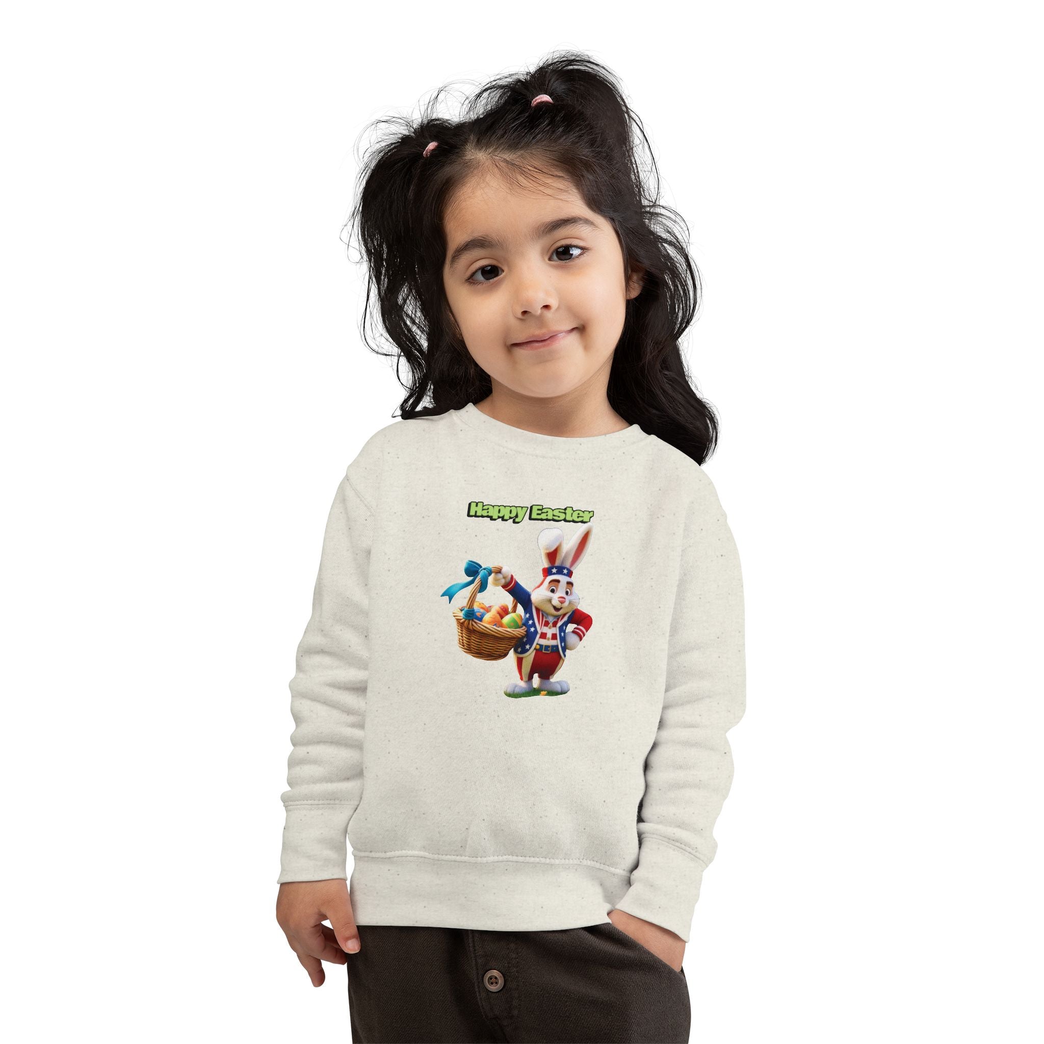 Toddler Sweatshirt — "Happy Easter" Bunny with Basket Kids Pullover