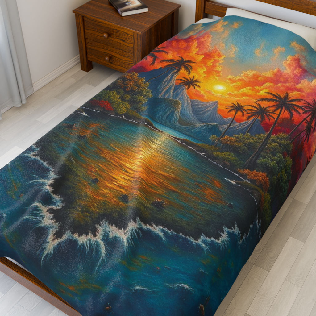 Tropical Sunset Velveteen Plush Blanket - Cozy Comfort for Home Decor