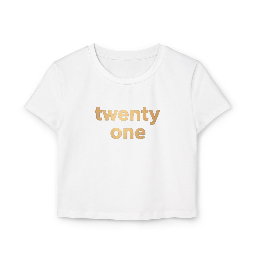 Urban Elegance: Black "Twenty One" Crop Top with Gold Print