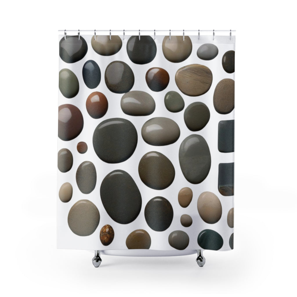 Stone Shower Curtain - Cute Design, White Background 