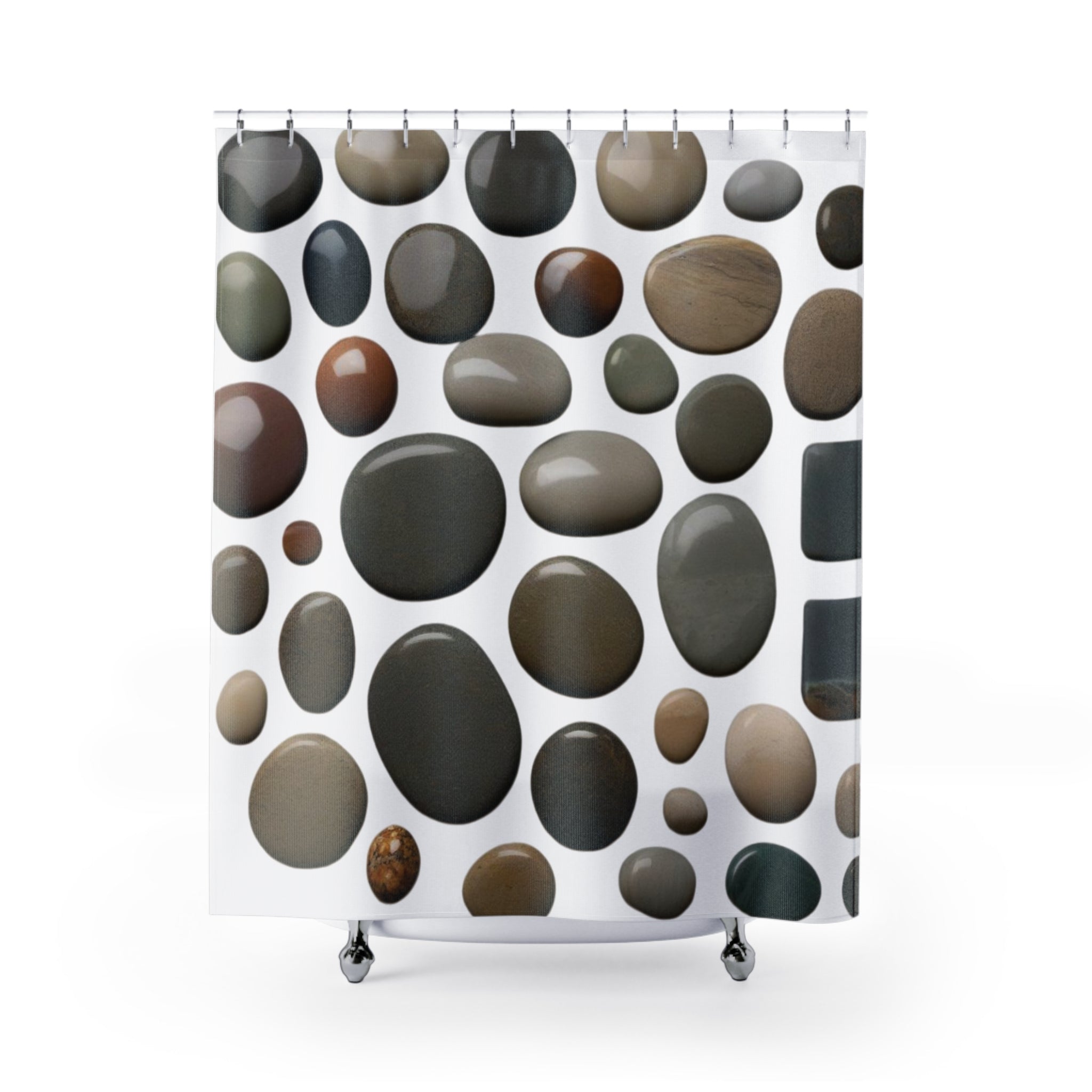 Stone Shower Curtain - Cute Design, White Background 