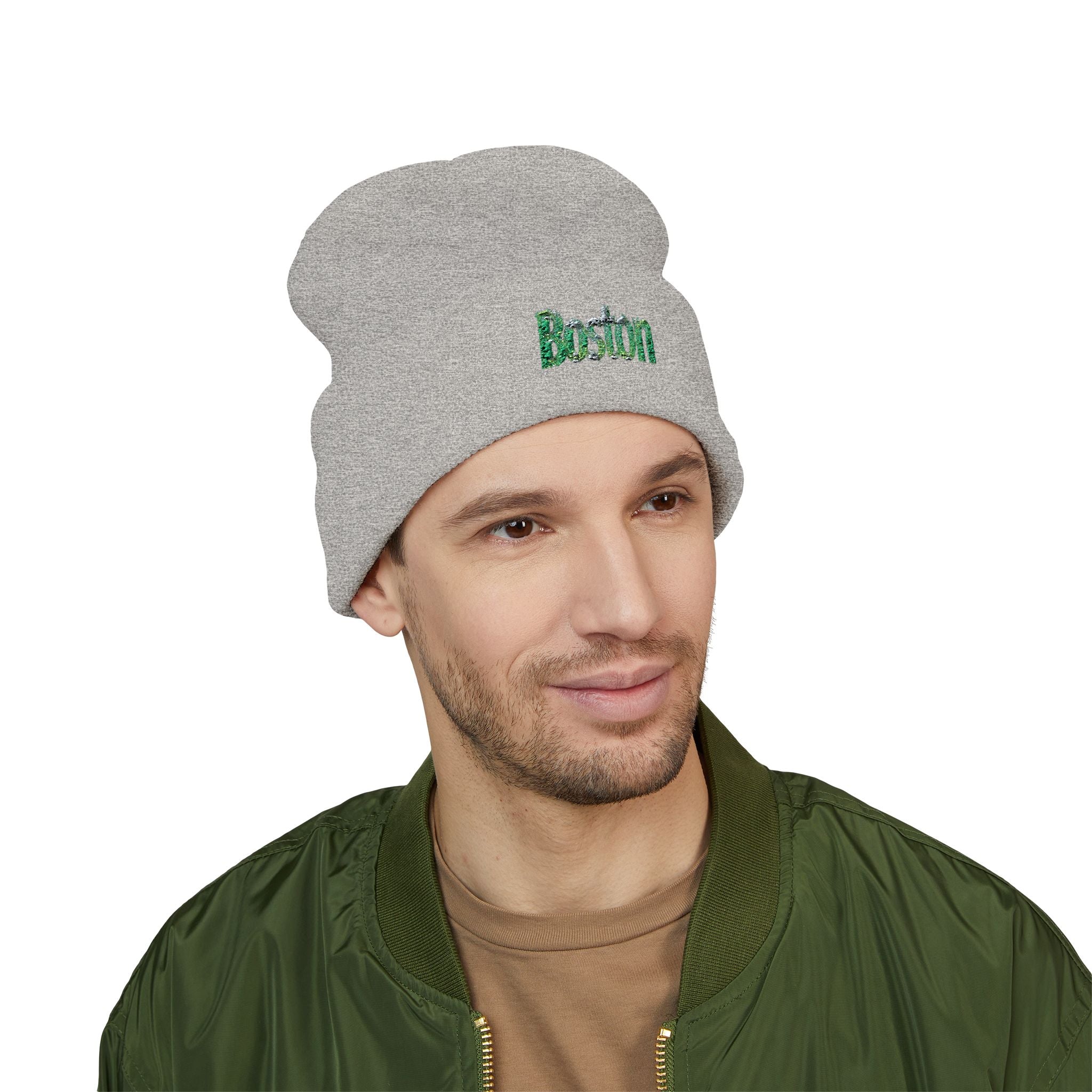 Embroidered Boston Beanie - Classic Cuffed Winter Hat