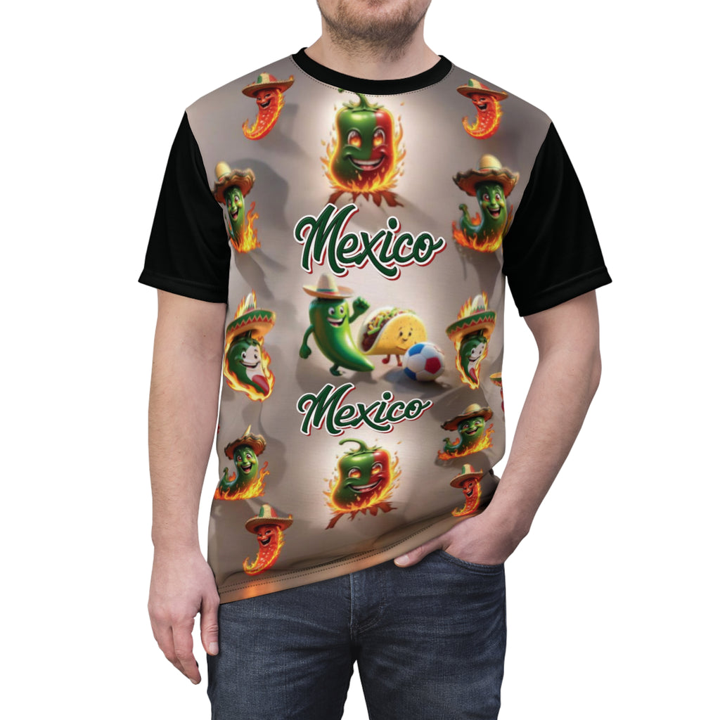Camiseta unisex con temática mexicana vibrante, cortada y cosida